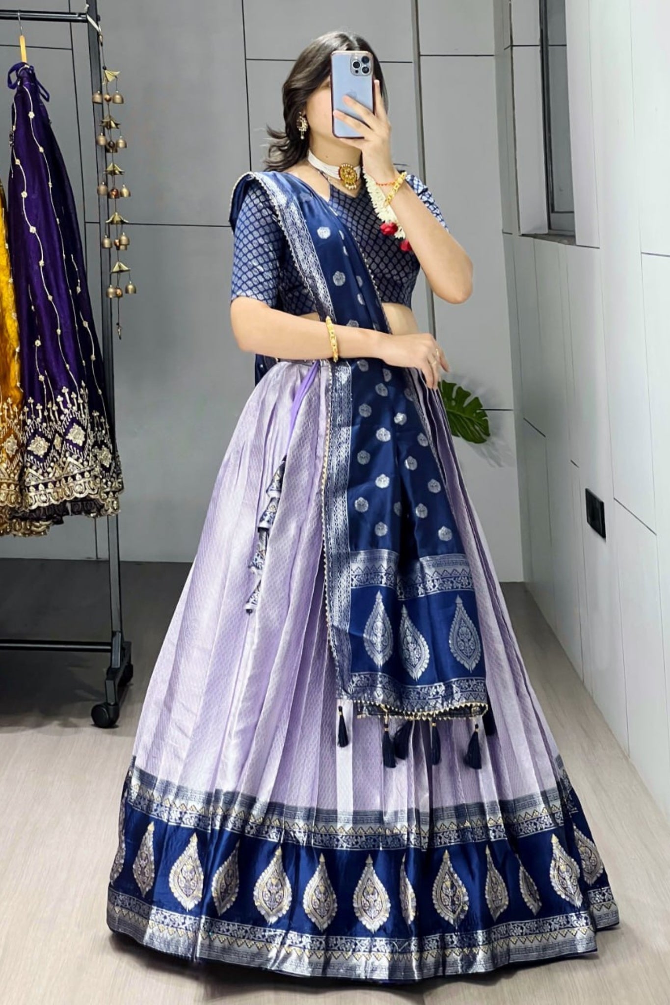 Royal Banarasi Silk Lehenga Choli With Contrast Dupatta For Wedding And Festive Wear