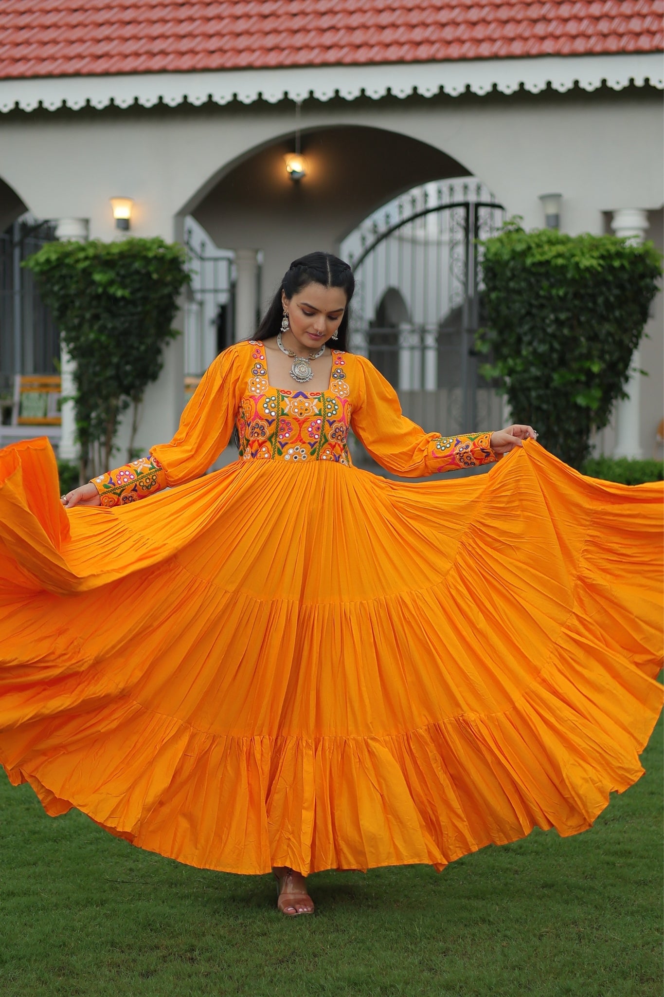 Stunning Navratri Designer Rayon With Gamthi Work Traditional Gown