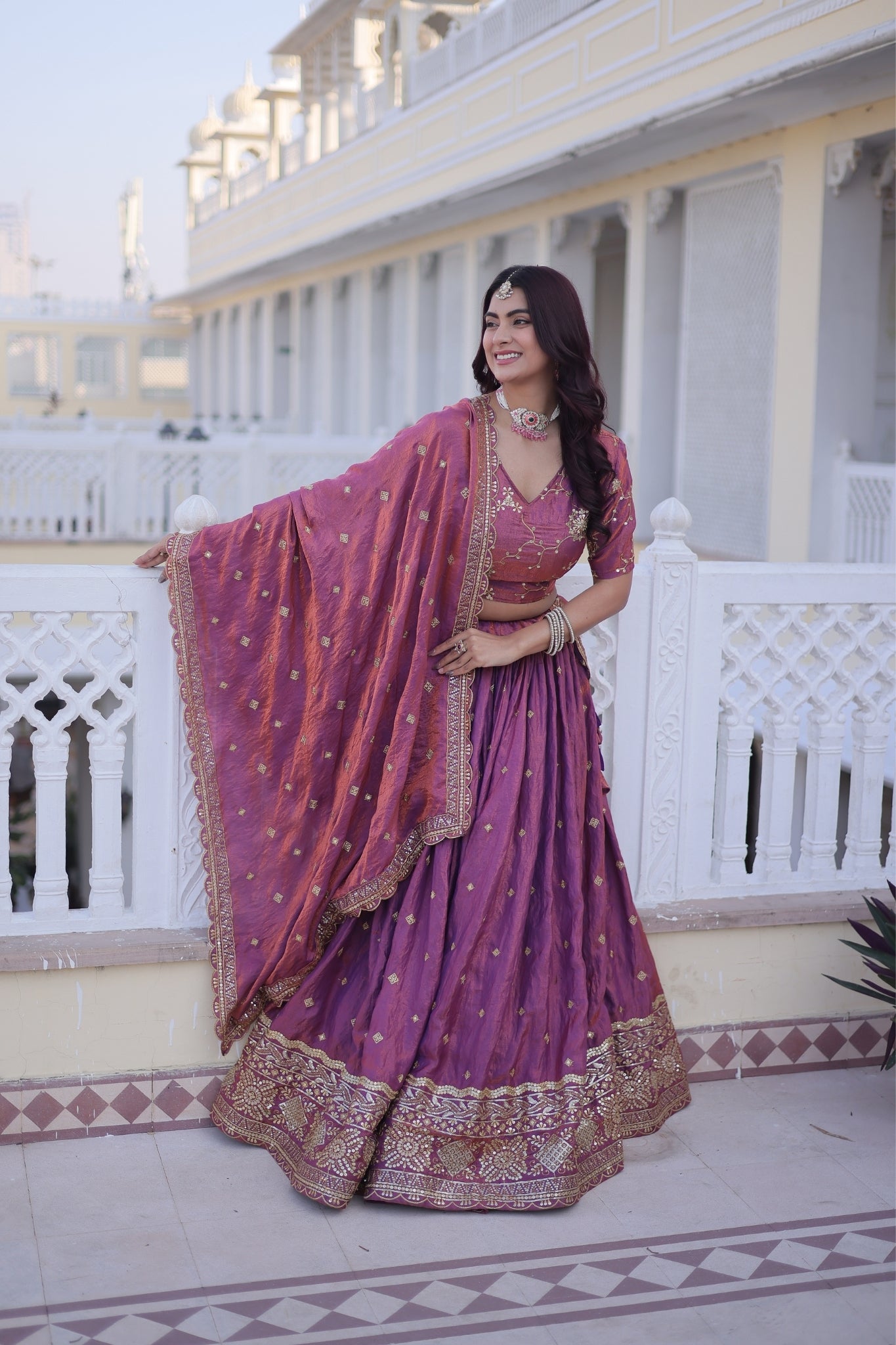 Designer Zari Sequins Embroidered Lehenga Choli Set With Dupatta