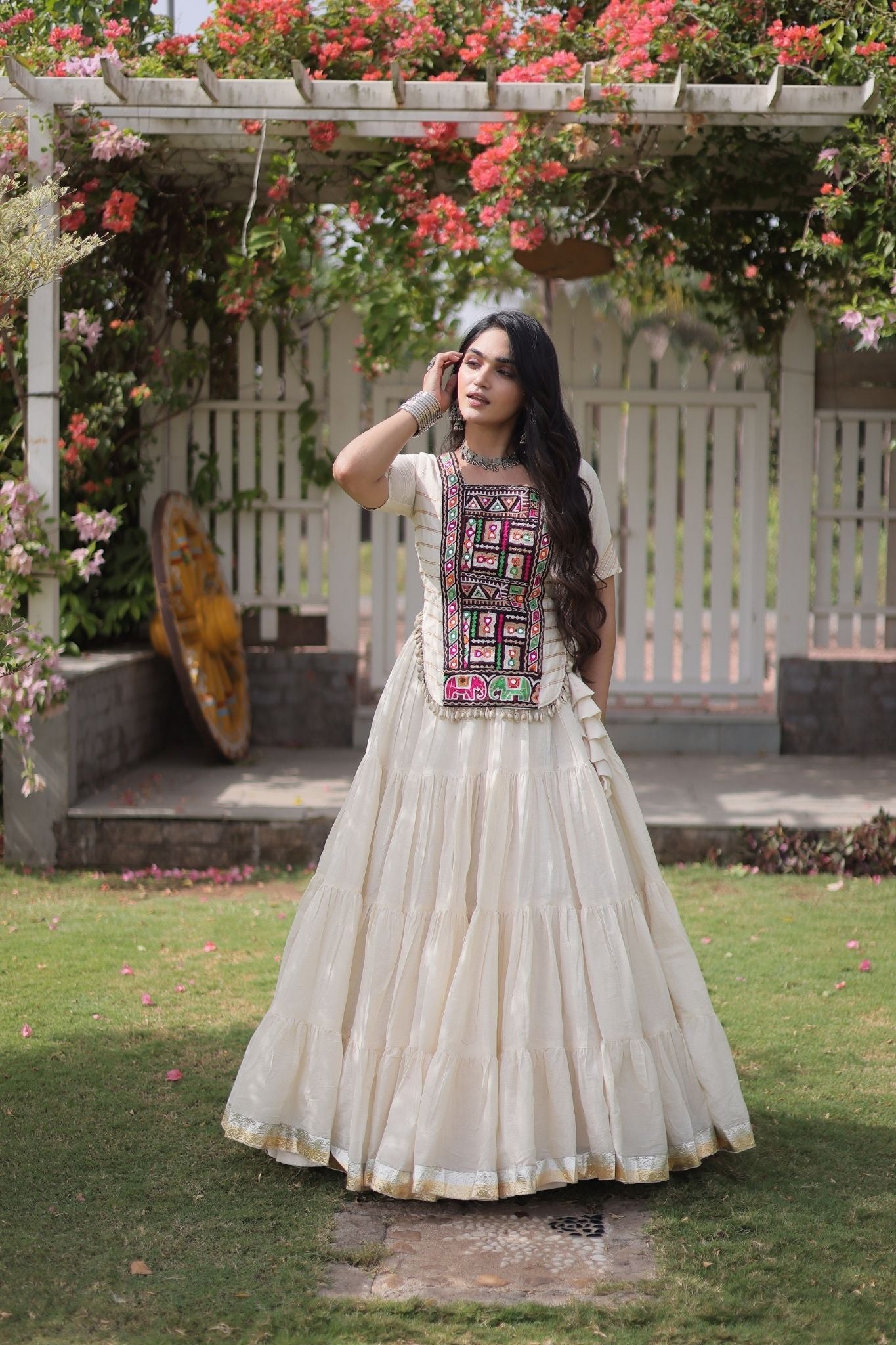 Raasrang Premium Kora Cotton Kutchi Patchwork Navratri Festival Lehenga Choli For Women