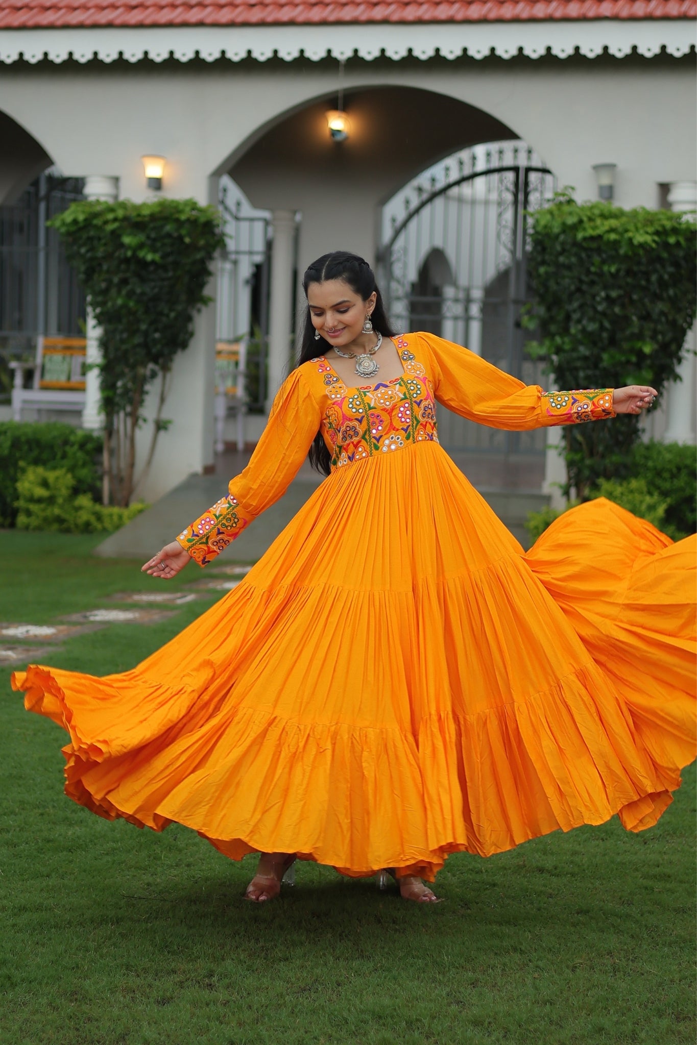 Stunning Navratri Designer Rayon With Gamthi Work Traditional Gown