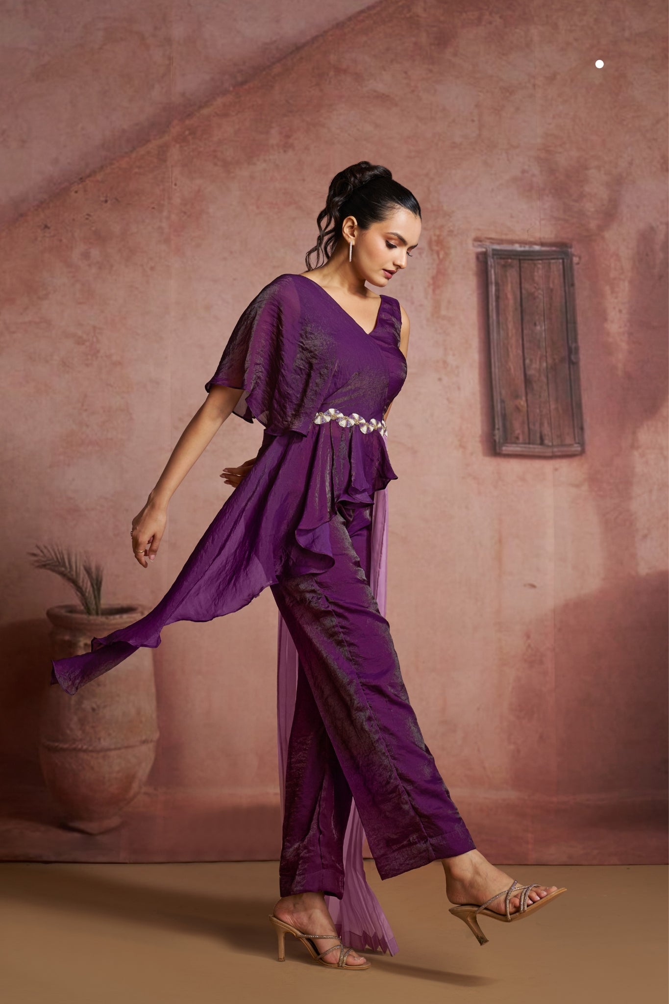 Luxury Wine Organza Co Ord Set For Women