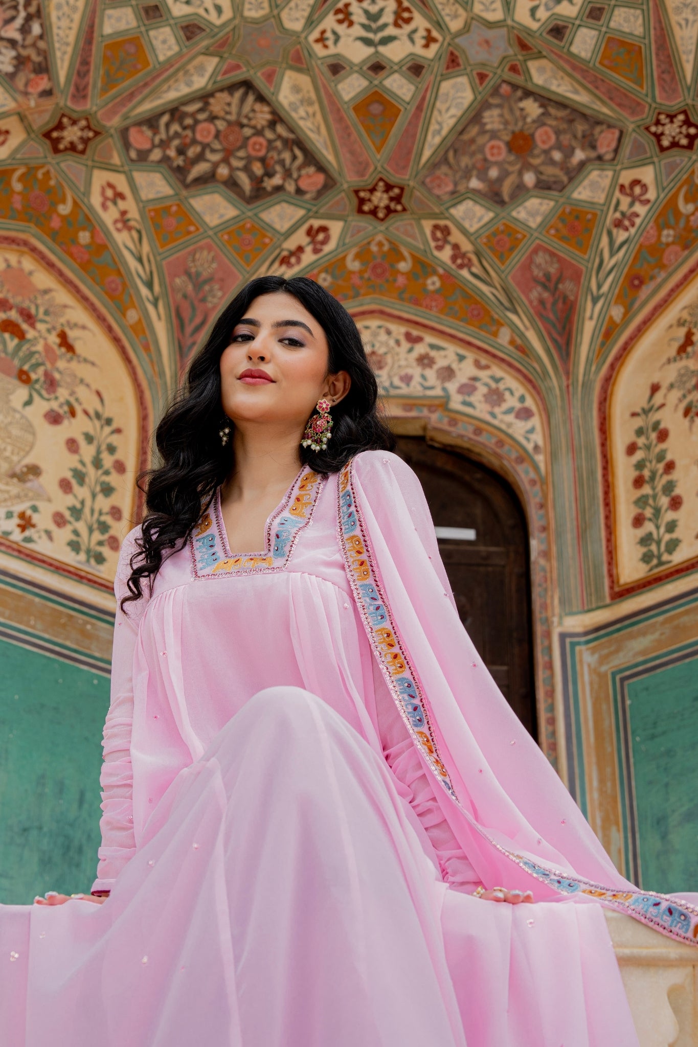 Soft Pink Embroidered Georgette Anarkali Gown