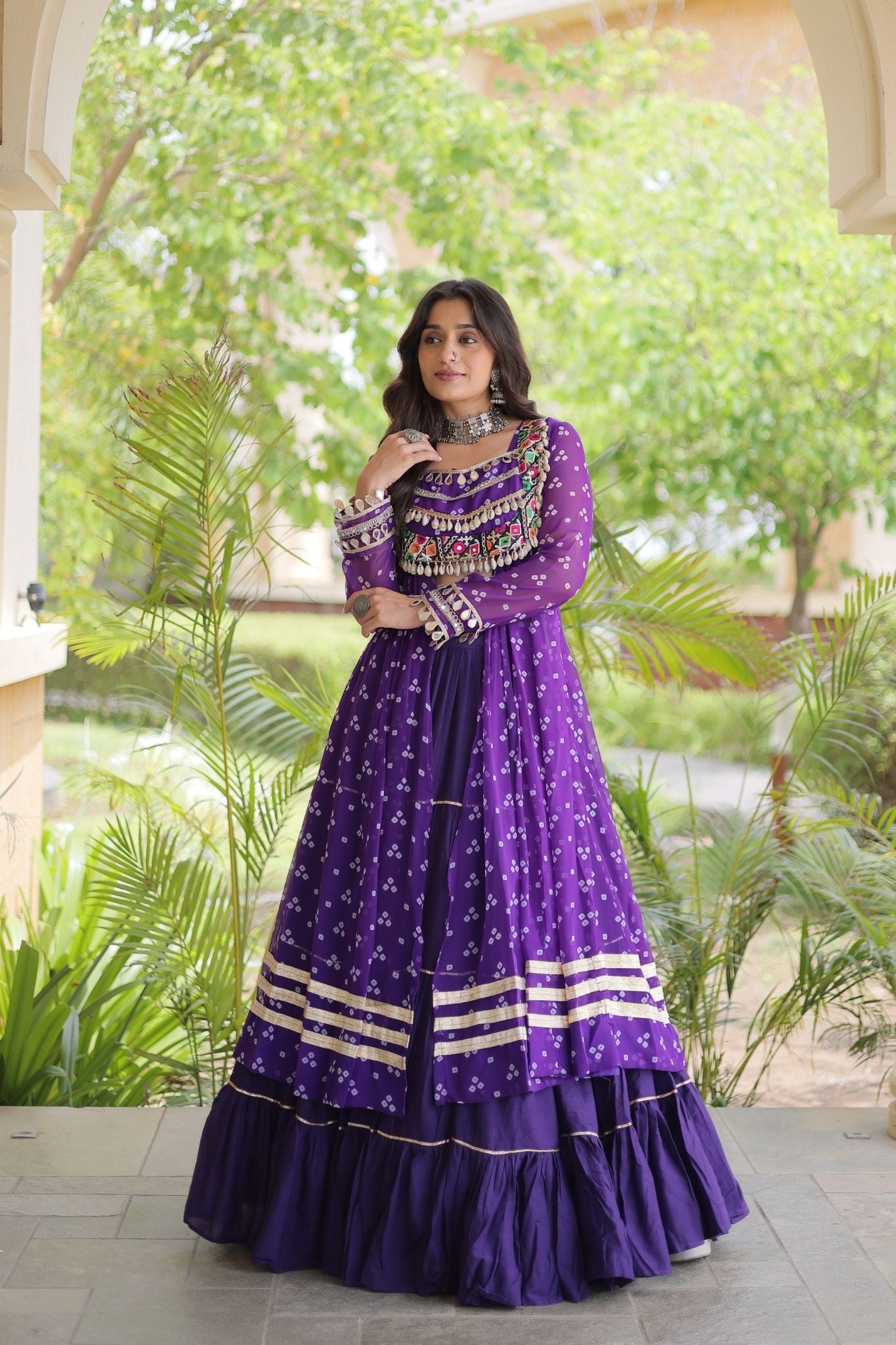 Raasrang Special Navratri Designer Kora Cotton Bandhani Print with Kutchi Patchwork Lehenga Choli