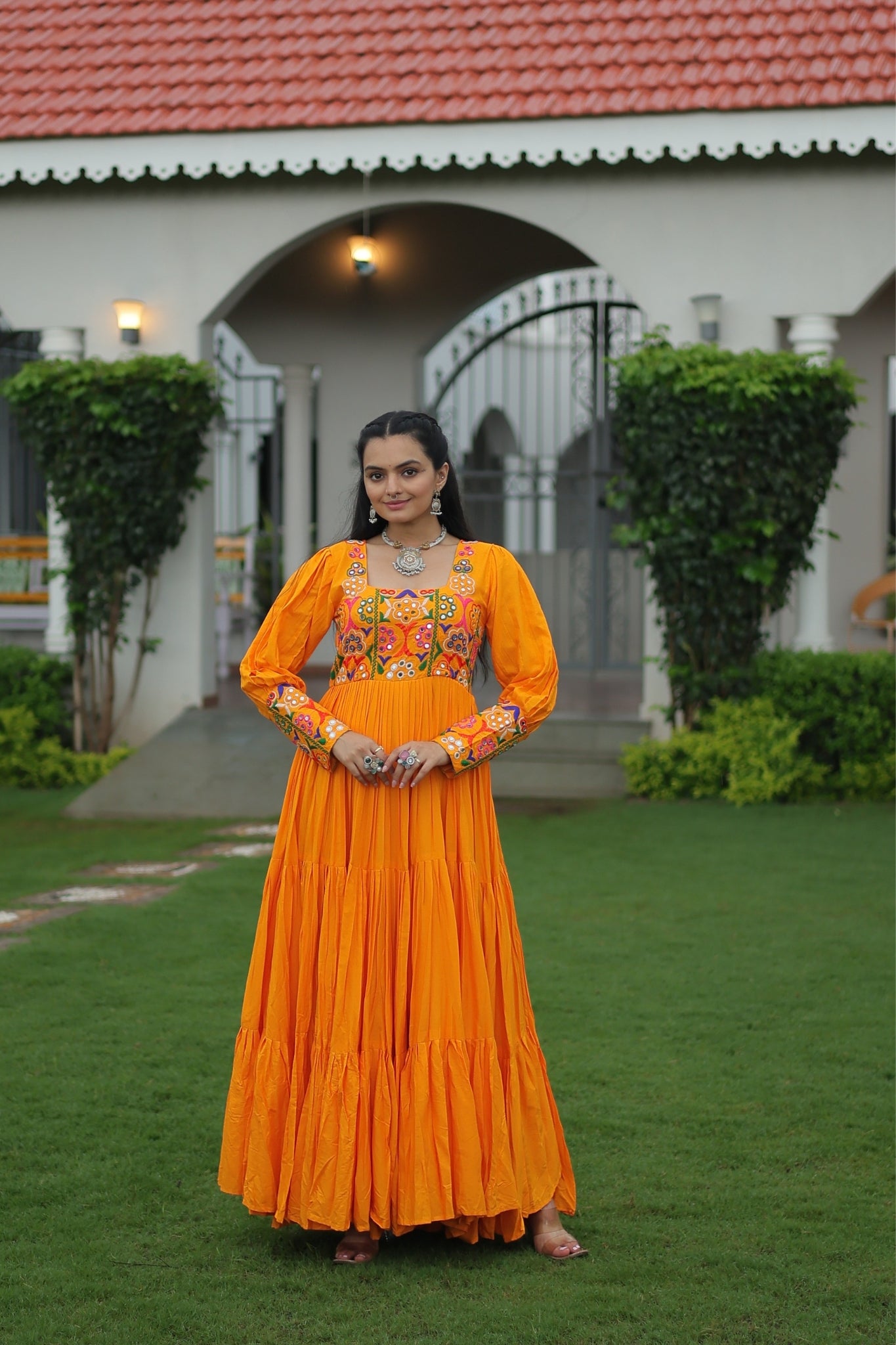 Stunning Navratri Designer Rayon With Gamthi Work Traditional Gown