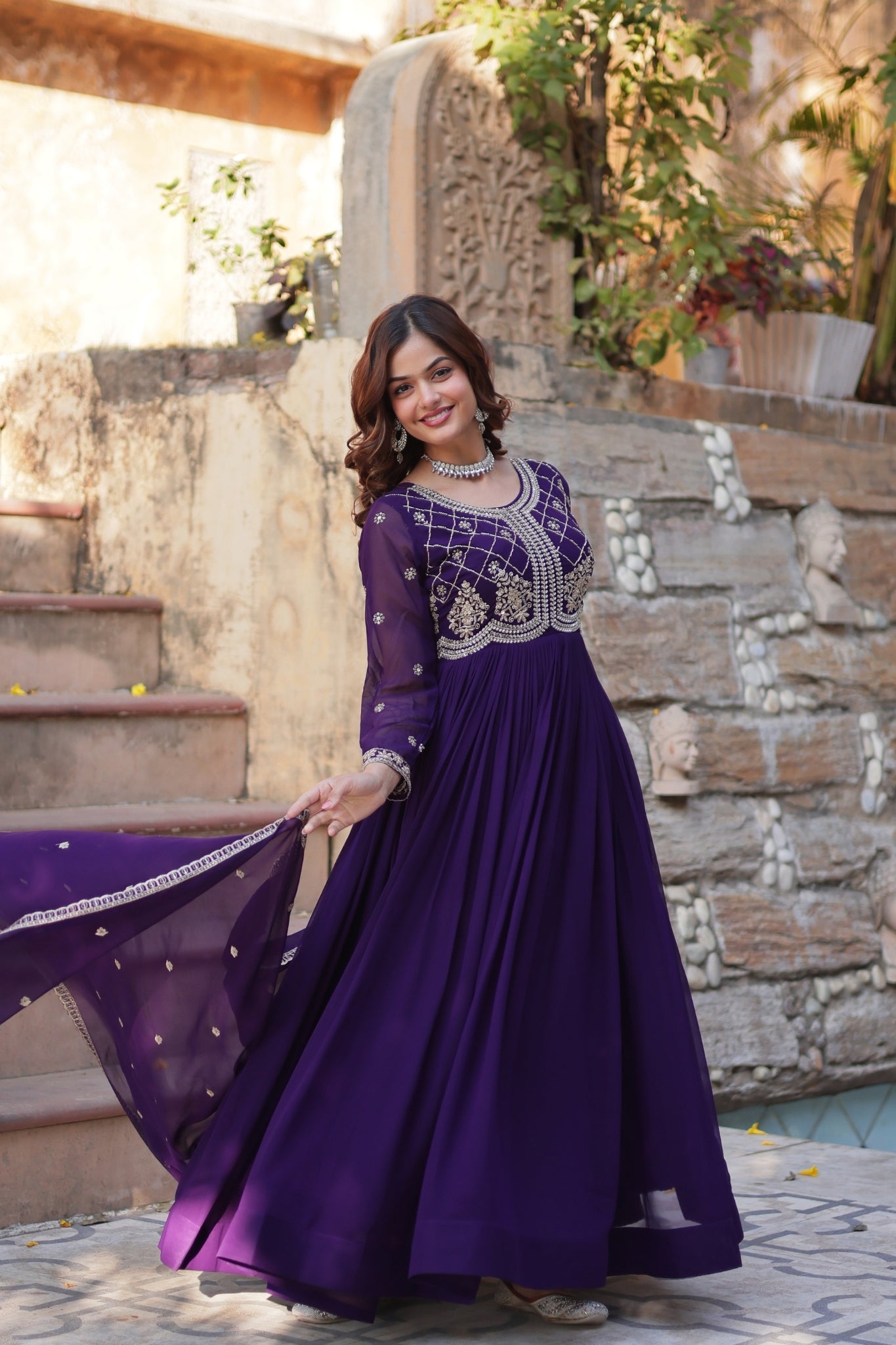 Designer Beads Embroidered Work Beautiful Wedding Gown With Dupatta Set