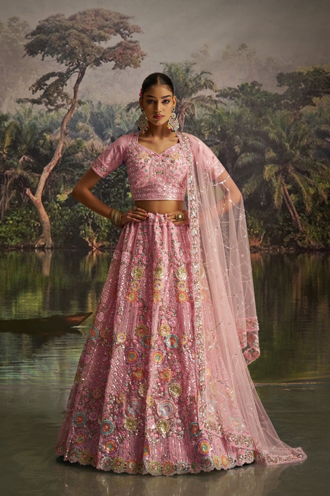Luxury Pink Soft Net Lehenga Choli With Dori, Zarkan And Sequins Handwork