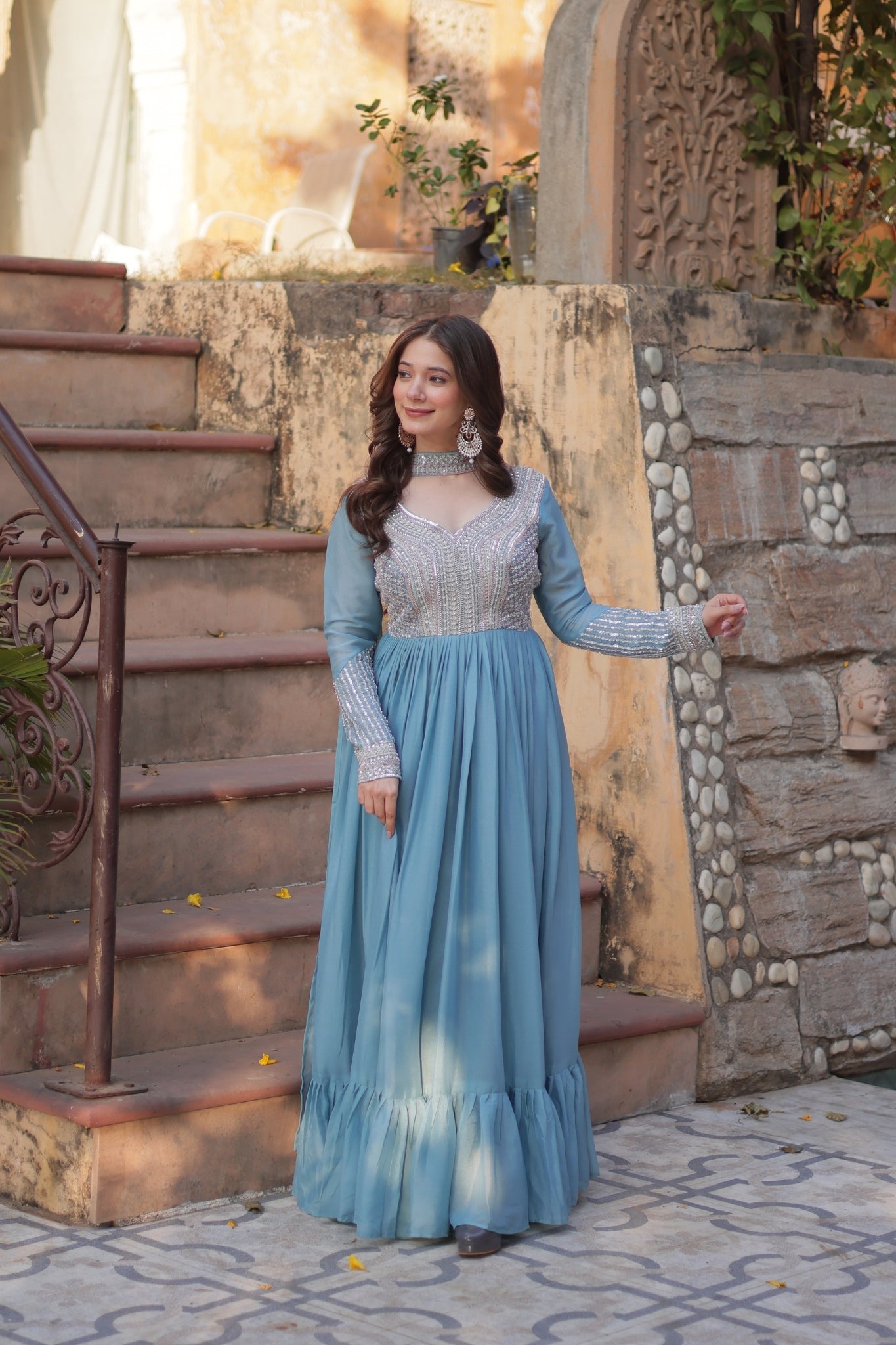 Georgette Embroidery Beads Sequins Work Anarkali Gown