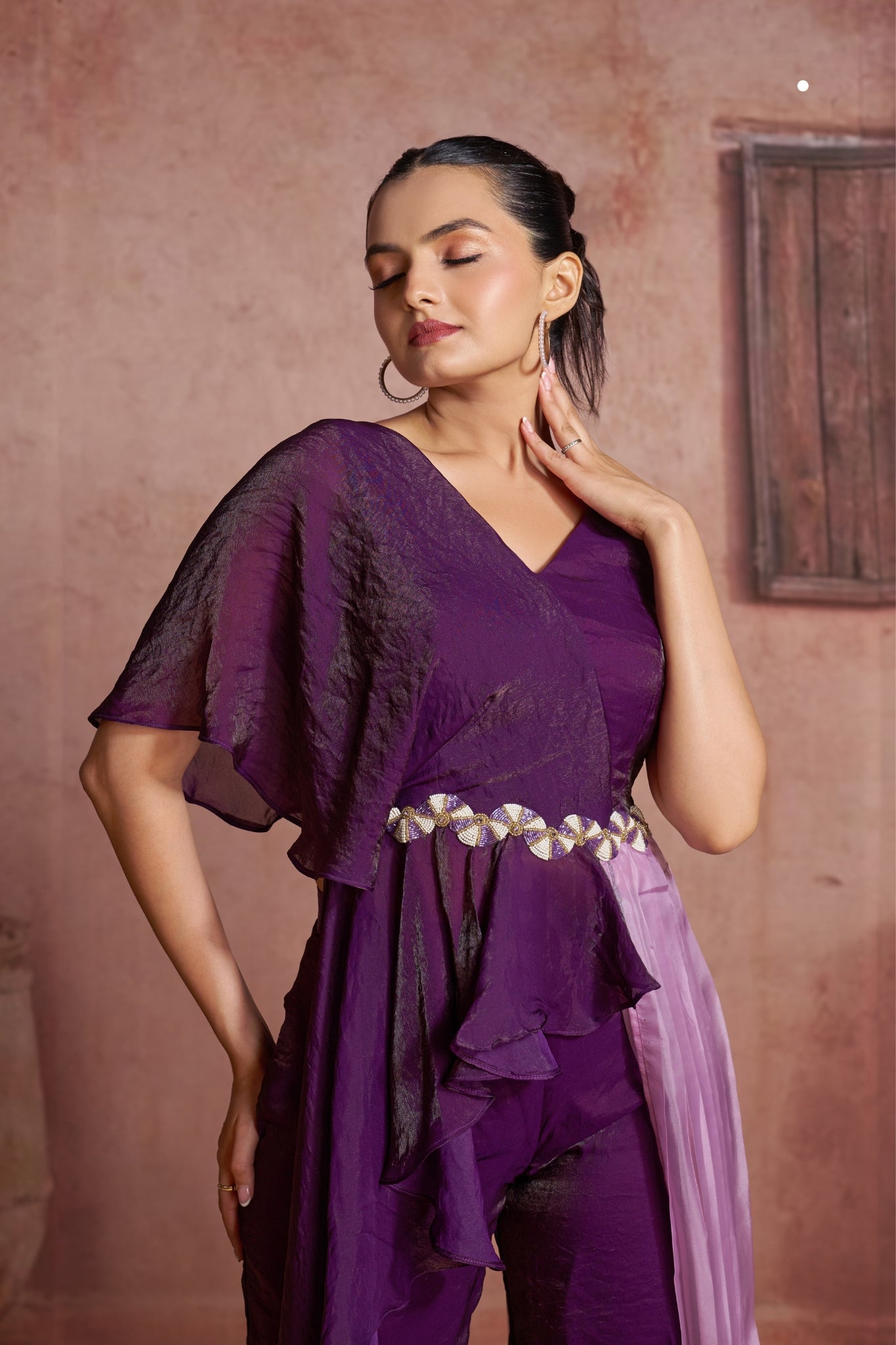 Luxury Wine Organza Co Ord Set For Women