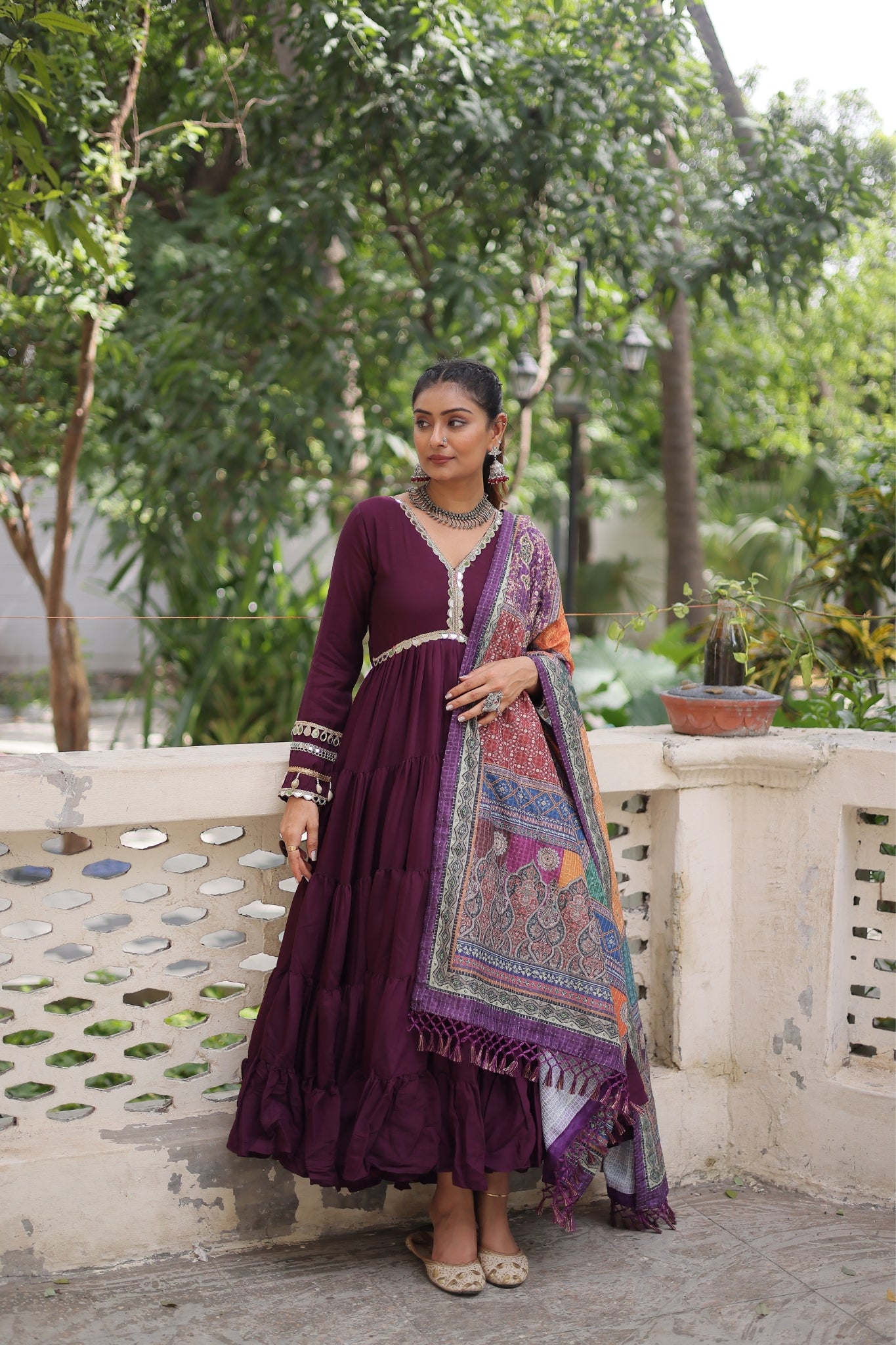 Beautiful Frill Stitching Designer Festival And Wedding Gown And Dupatta Set