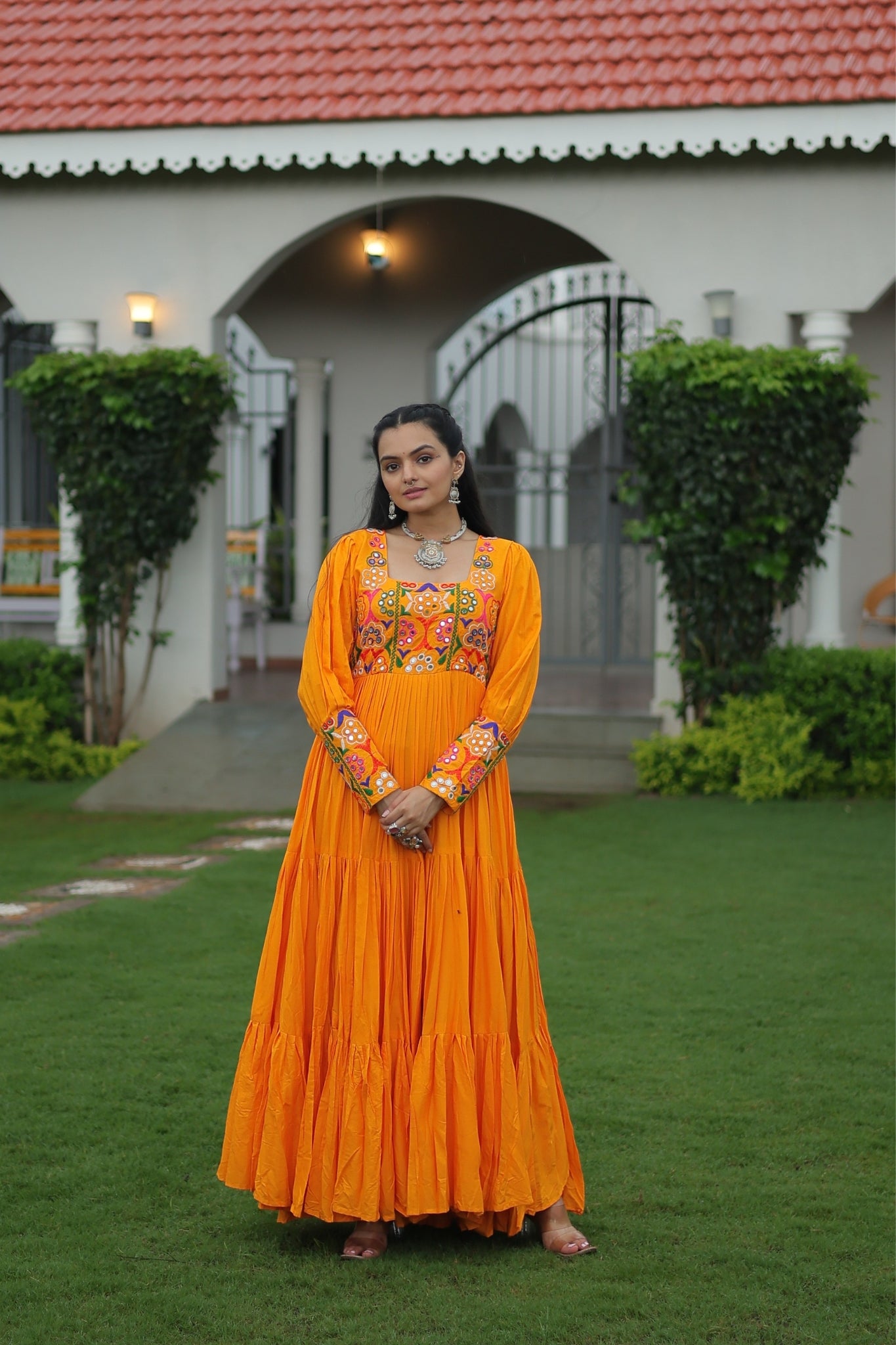 Stunning Navratri Designer Rayon With Gamthi Work Traditional Gown