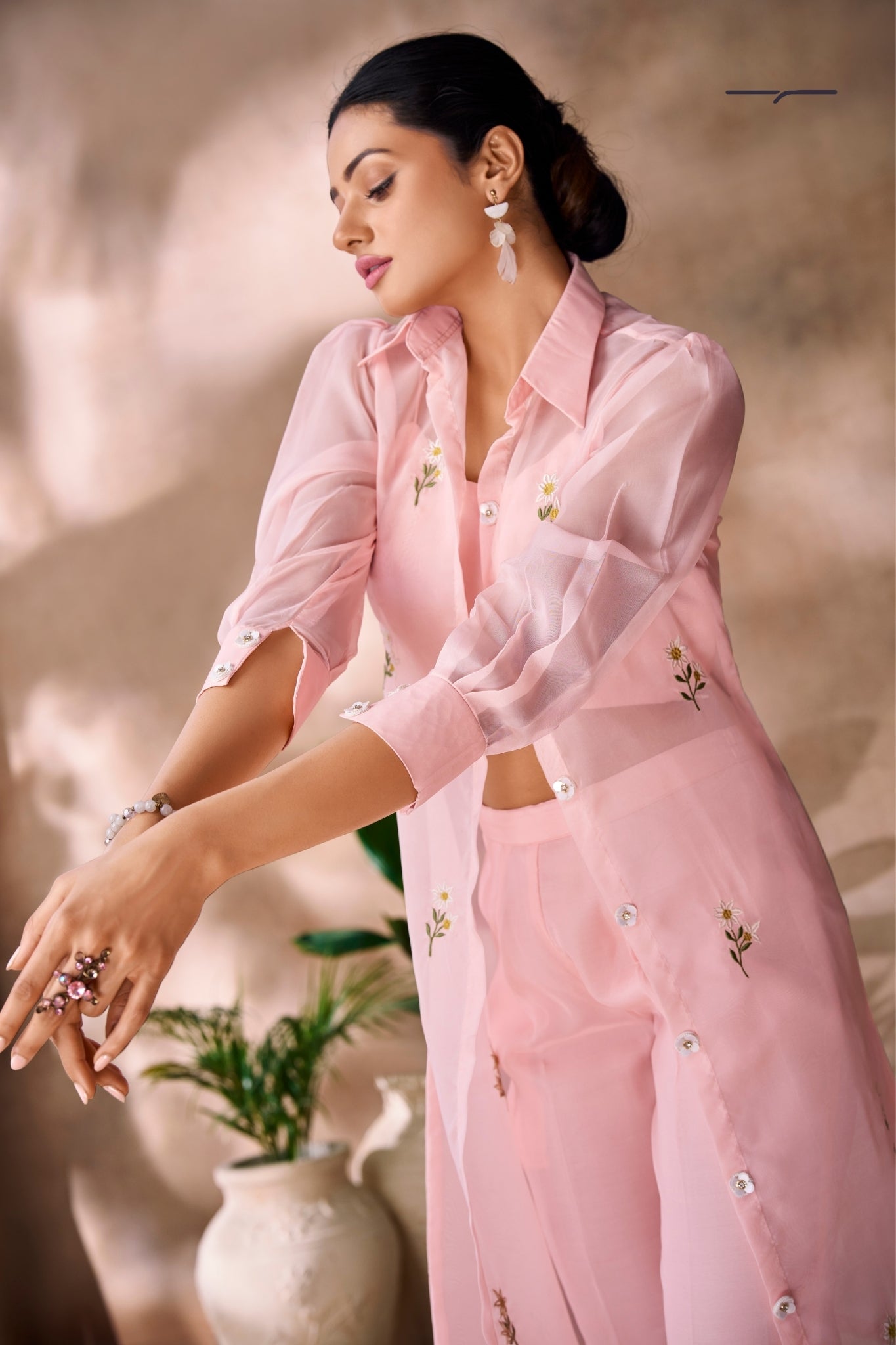 Premium Peach Designer Organza Co Ord Set