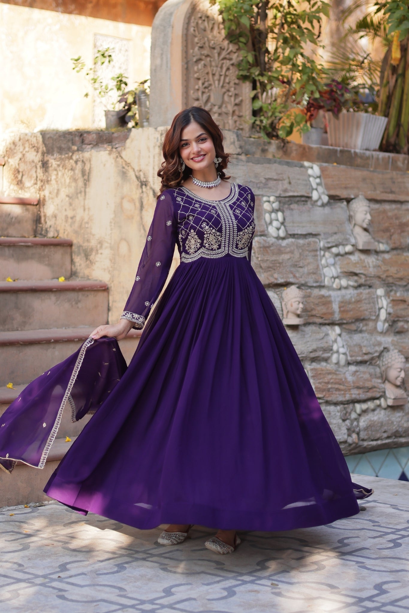 Designer Beads Embroidered Work Beautiful Wedding Gown With Dupatta Set
