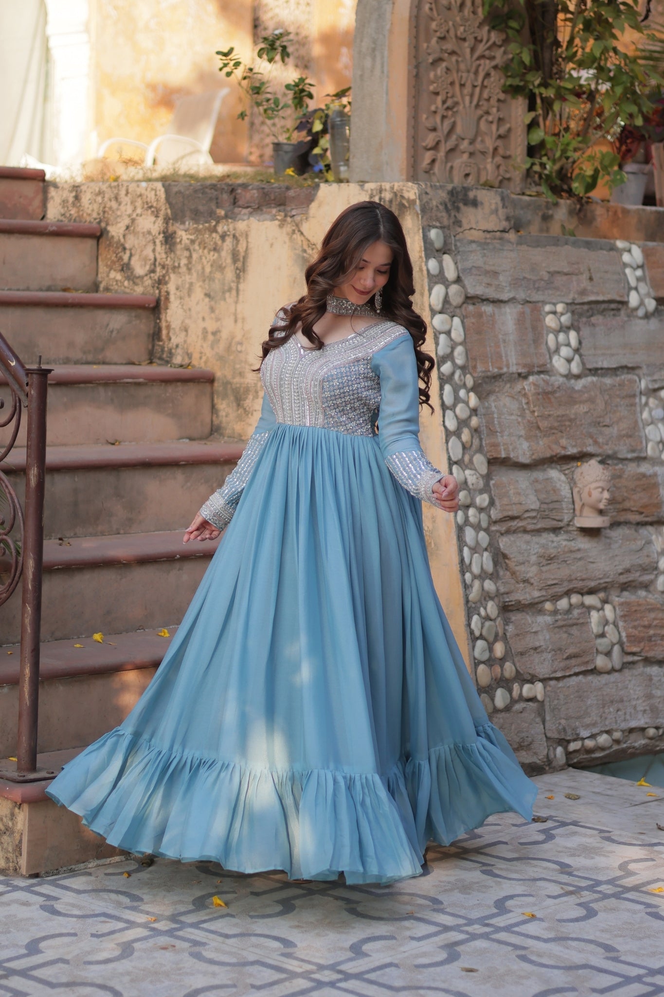 Georgette Embroidery Beads Sequins Work Anarkali Gown