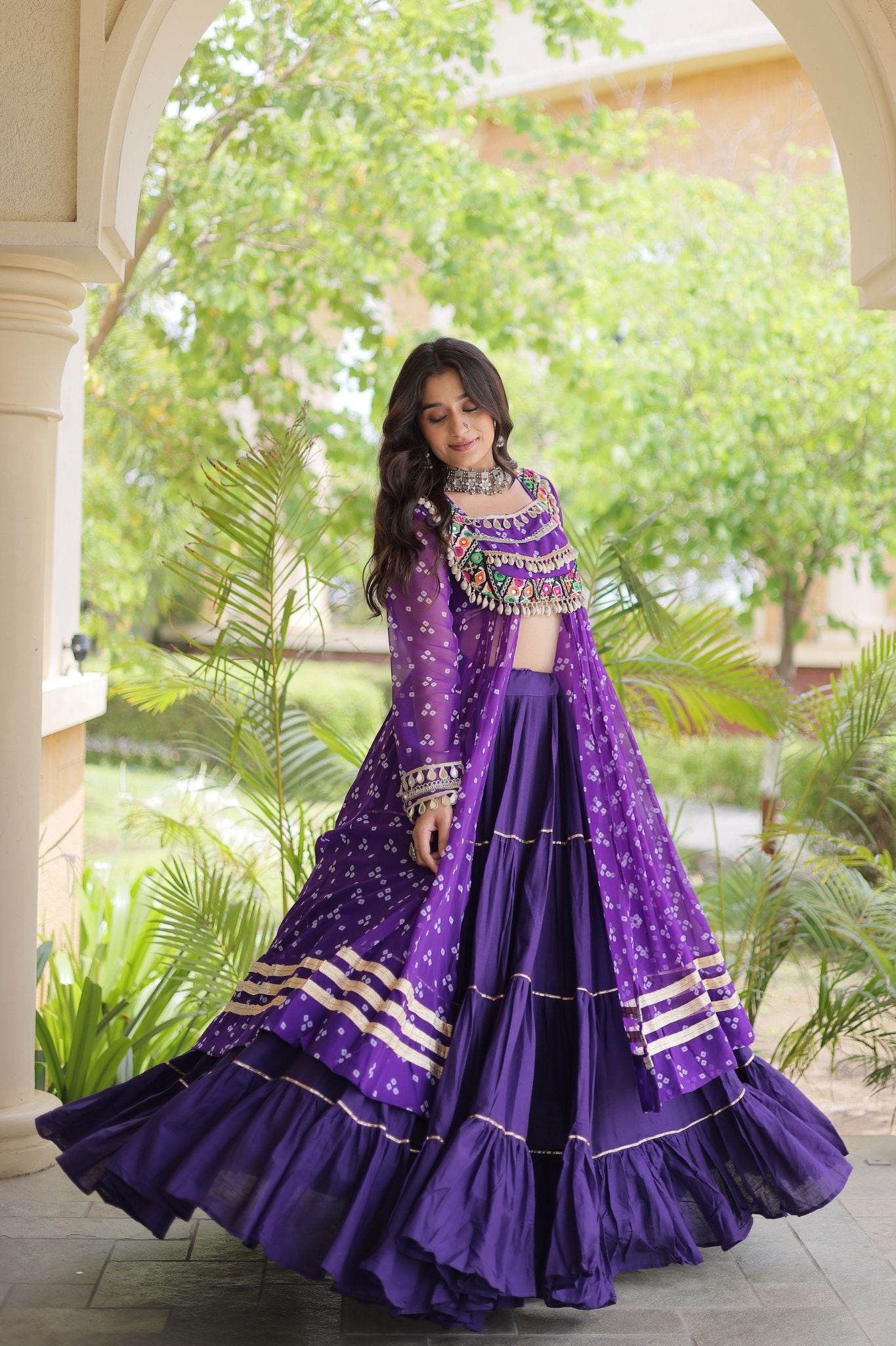Raasrang Special Navratri Designer Kora Cotton Bandhani Print with Kutchi Patchwork Lehenga Choli