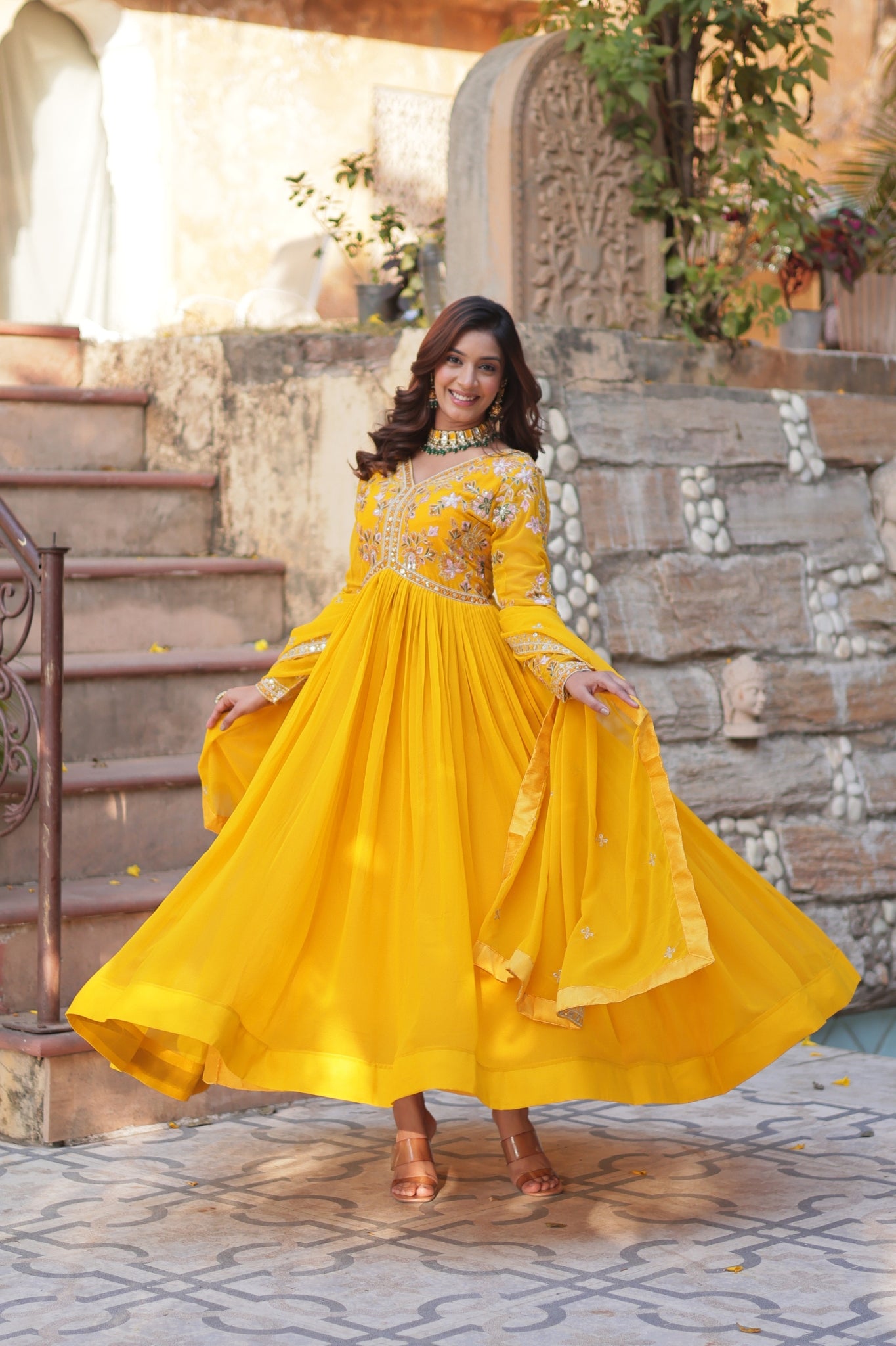 Floral Embroidery Sequins Work Beautiful Anarkali Suit Set