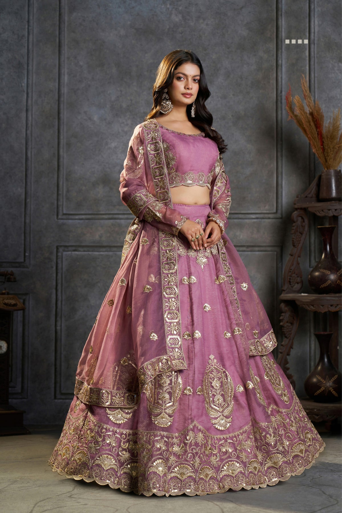 Pure Organza Embroidered Designer Lilac Zari Sequin Work Bridal & Party Wear Lehenga Choli With Dupatta
