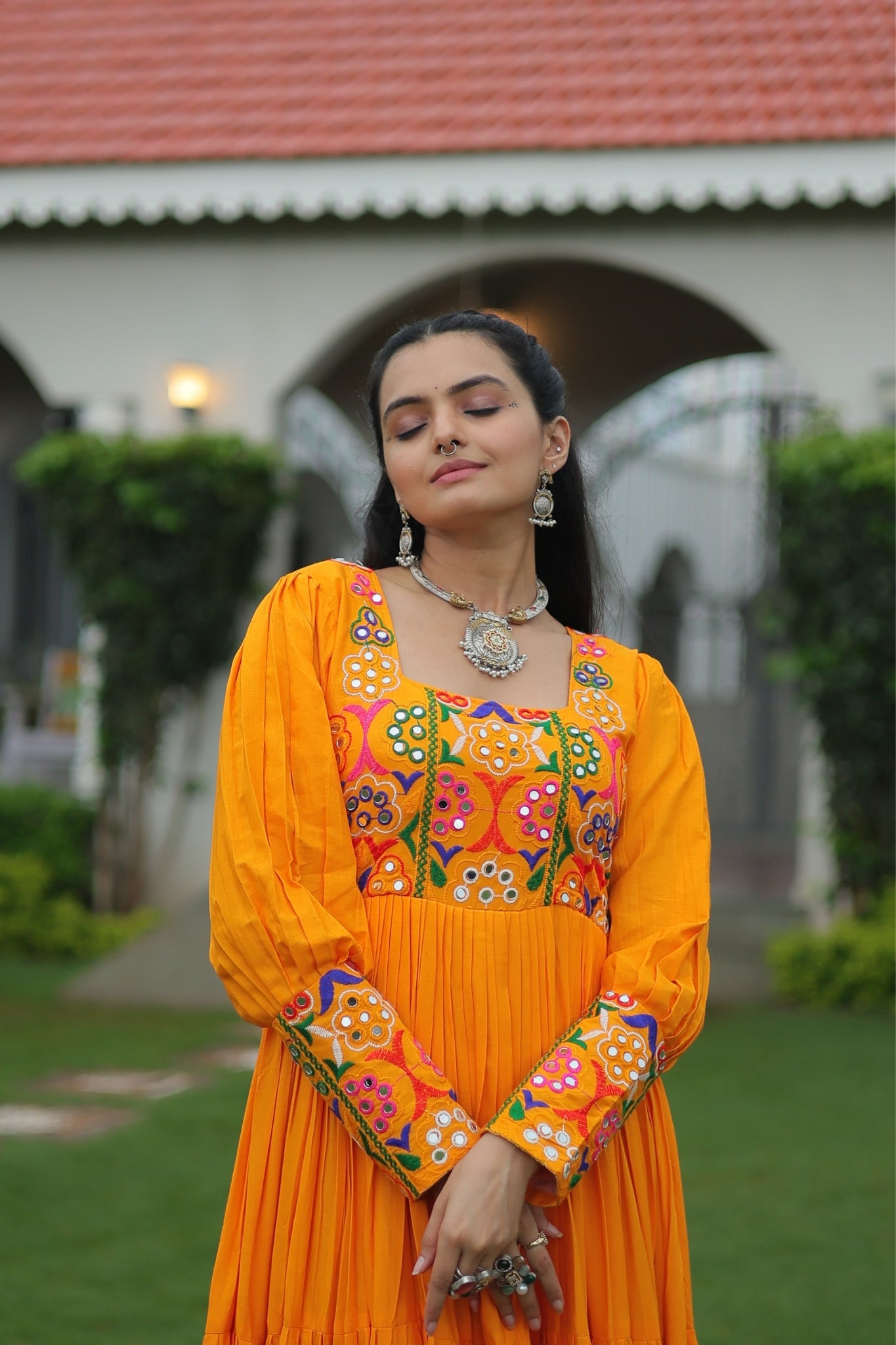 Stunning Navratri Designer Rayon With Gamthi Work Traditional Gown