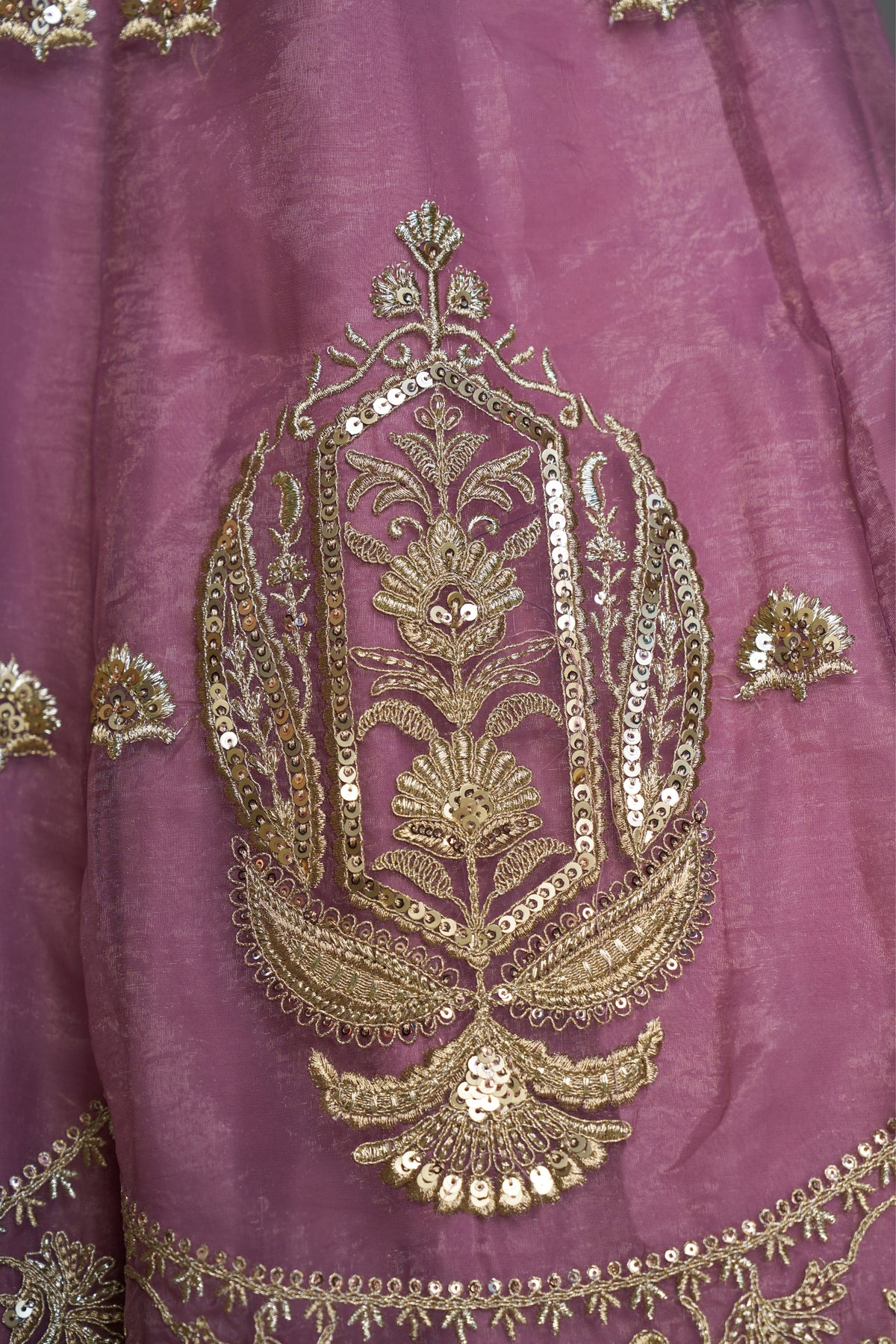 Pure Organza Embroidered Designer Lilac Zari Sequin Work Bridal & Party Wear Lehenga Choli With Dupatta