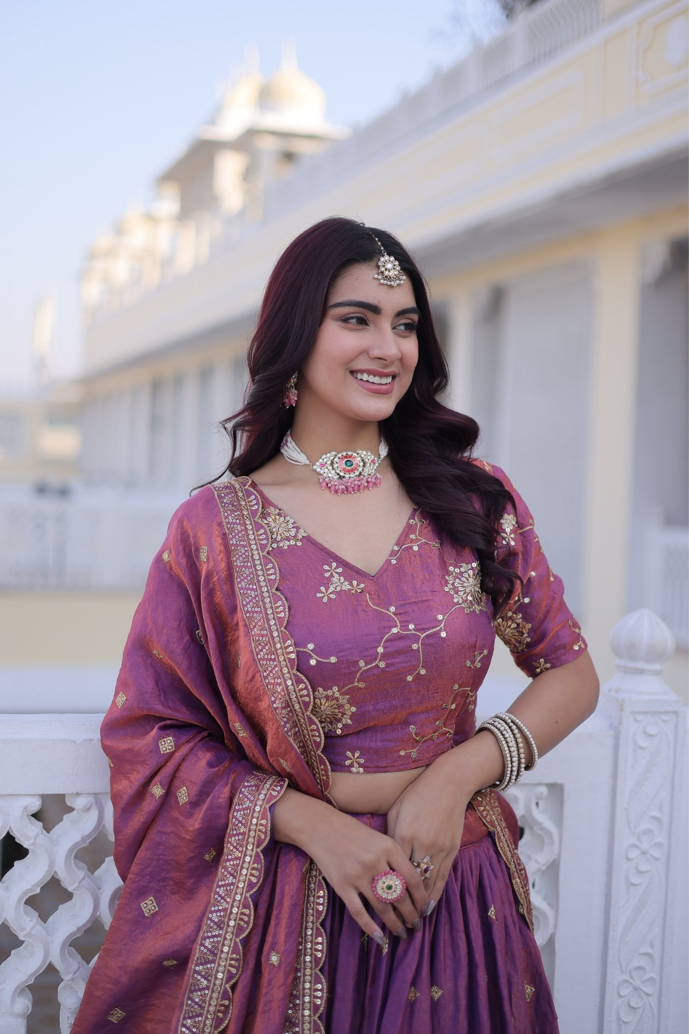 Designer Zari Sequins Embroidered Lehenga Choli Set With Dupatta