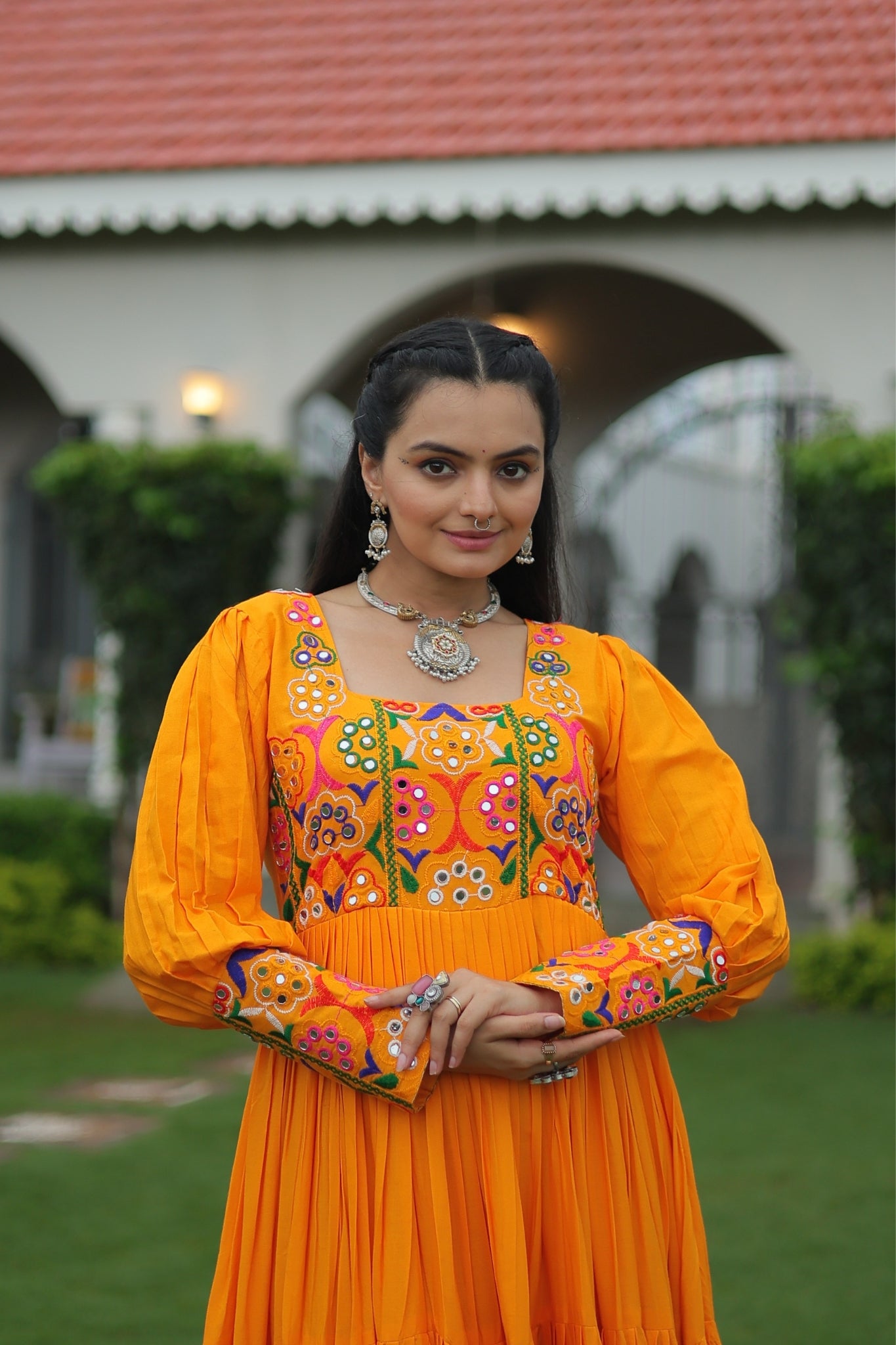 Stunning Navratri Designer Rayon With Gamthi Work Traditional Gown