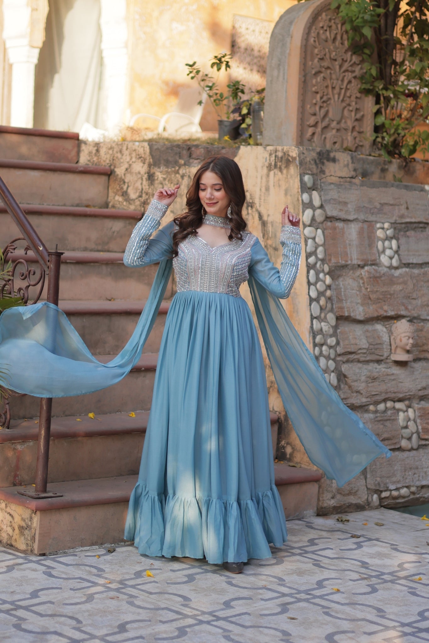 Georgette Embroidery Beads Sequins Work Anarkali Gown