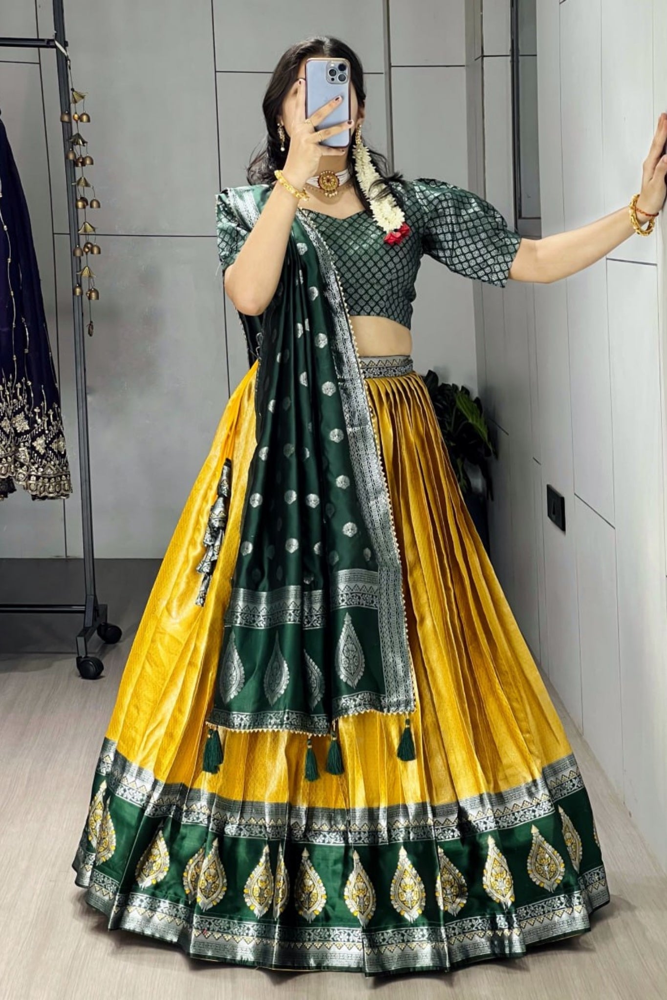 Royal Banarasi Silk Lehenga Choli With Contrast Dupatta For Wedding And Festive Wear