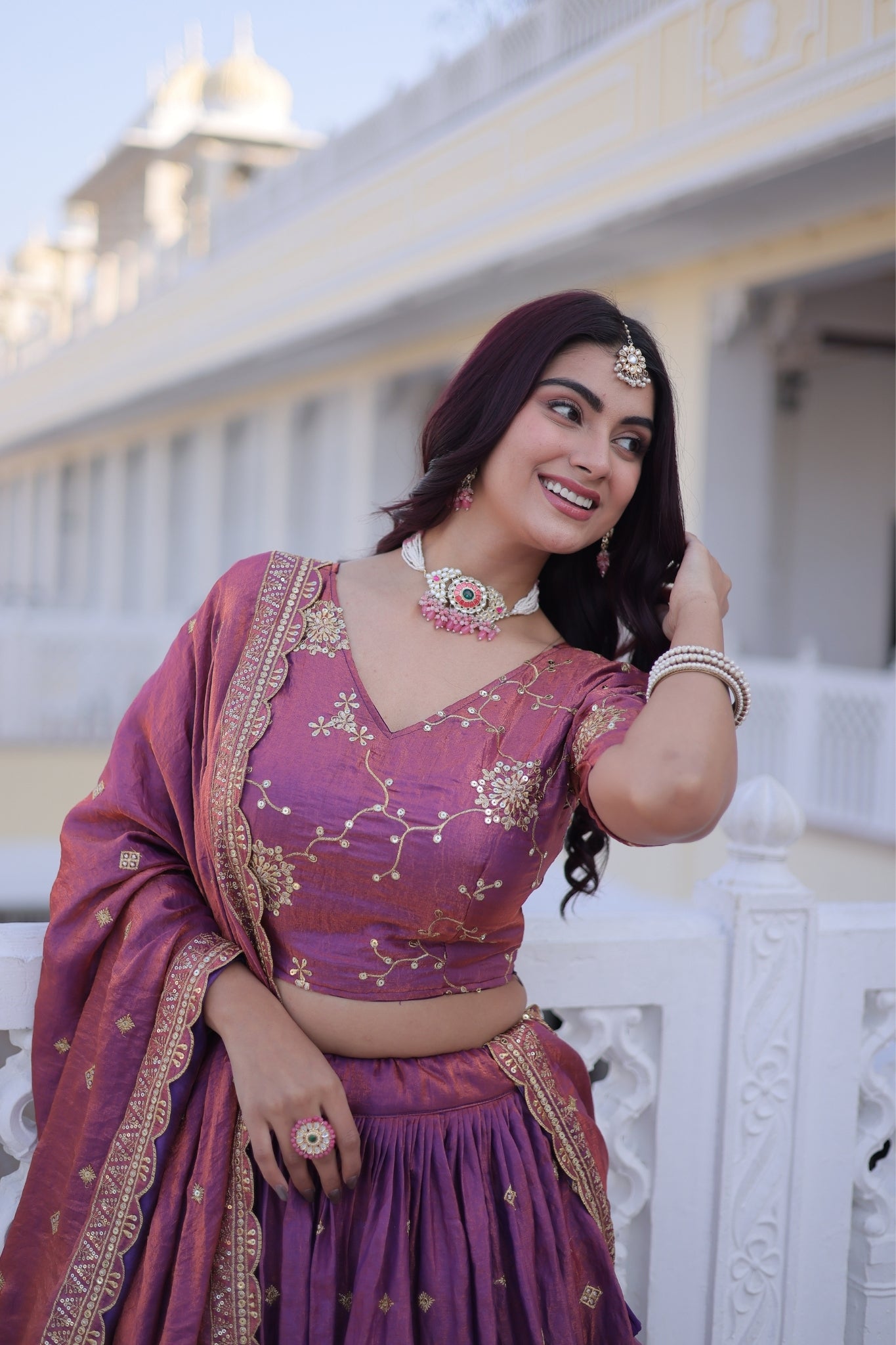 Designer Zari Sequins Embroidered Lehenga Choli Set With Dupatta