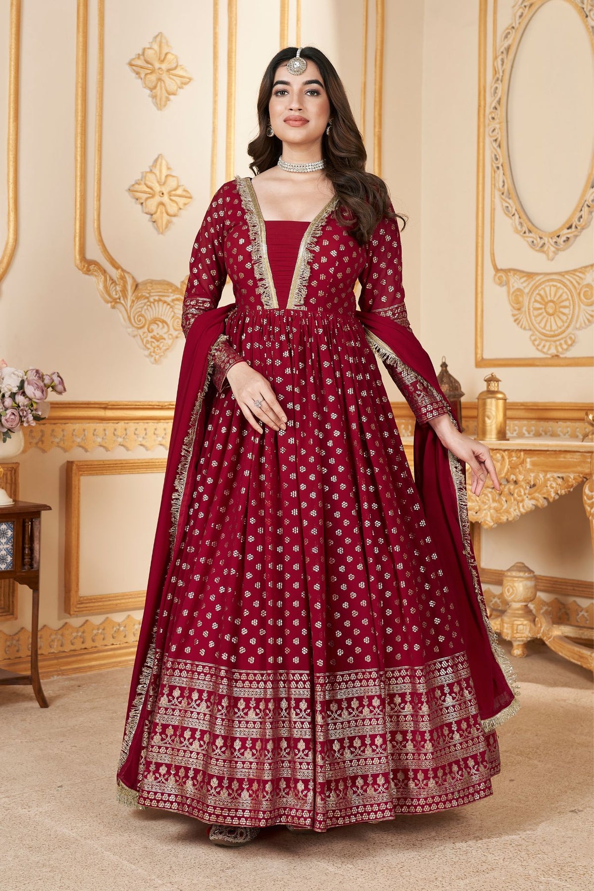 Red Designer Georgette Anarkali Gown