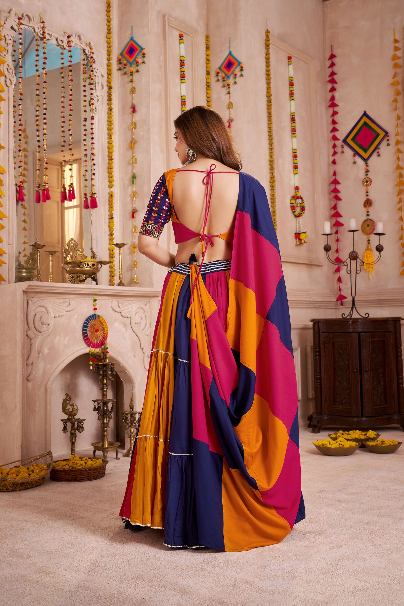 Beautiful Colorful Crafted Viscose Cotton Graceful Twirl Navratri Lehenga Choli