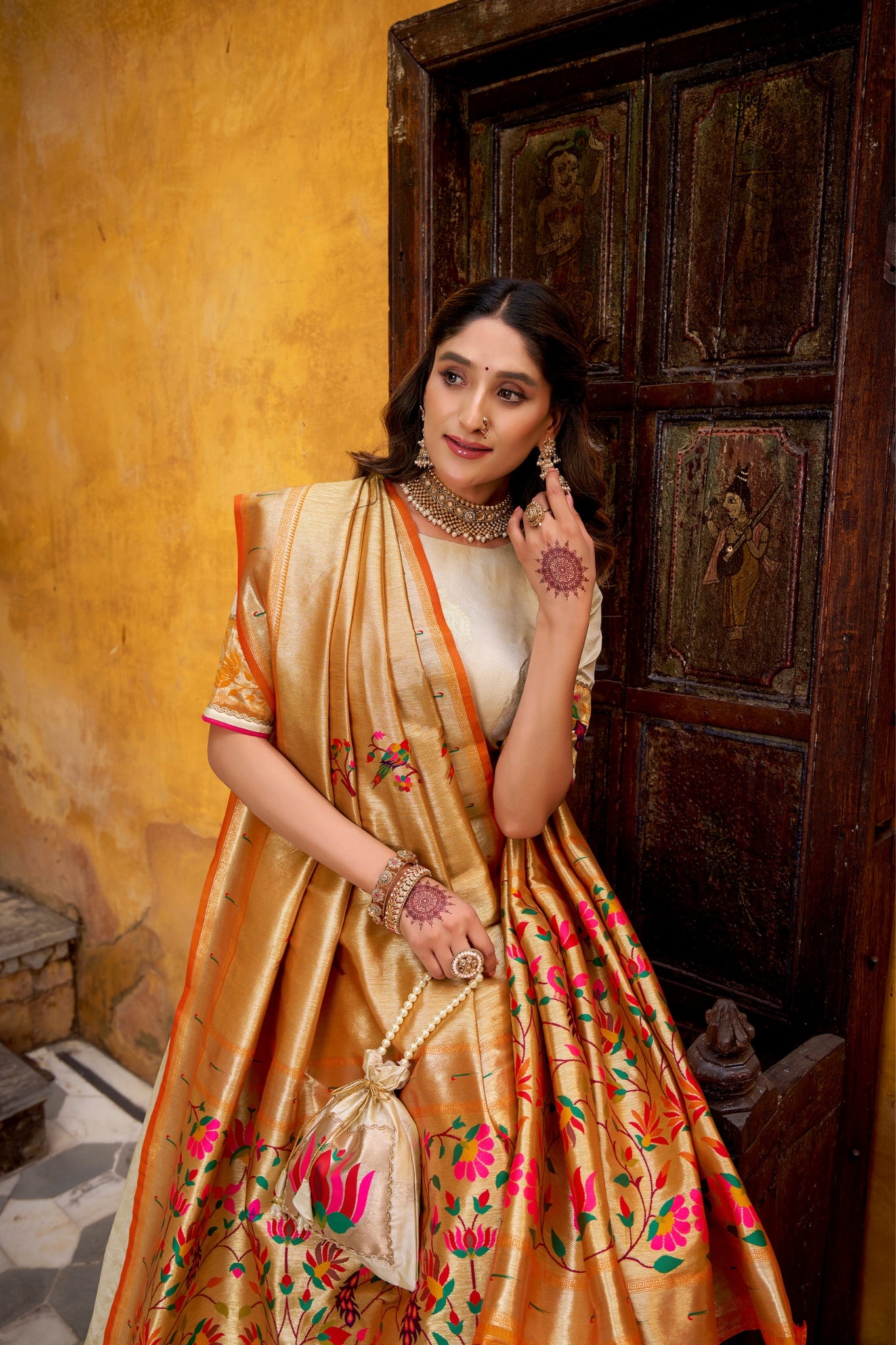 Designer Silk Paithani Lehenga Choli Set With Zari Weaving