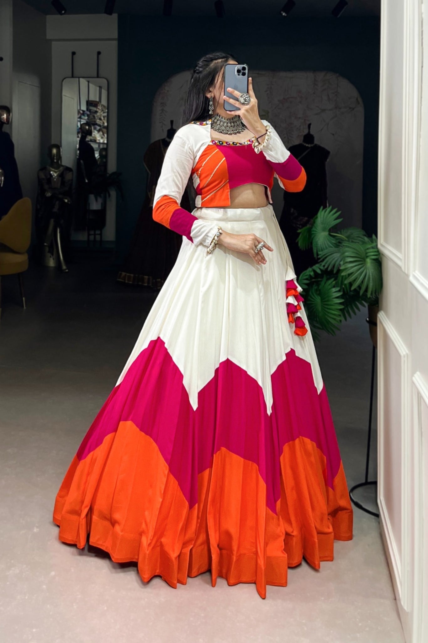 White Pure Rayon Designer Navratri Lehenga Choli