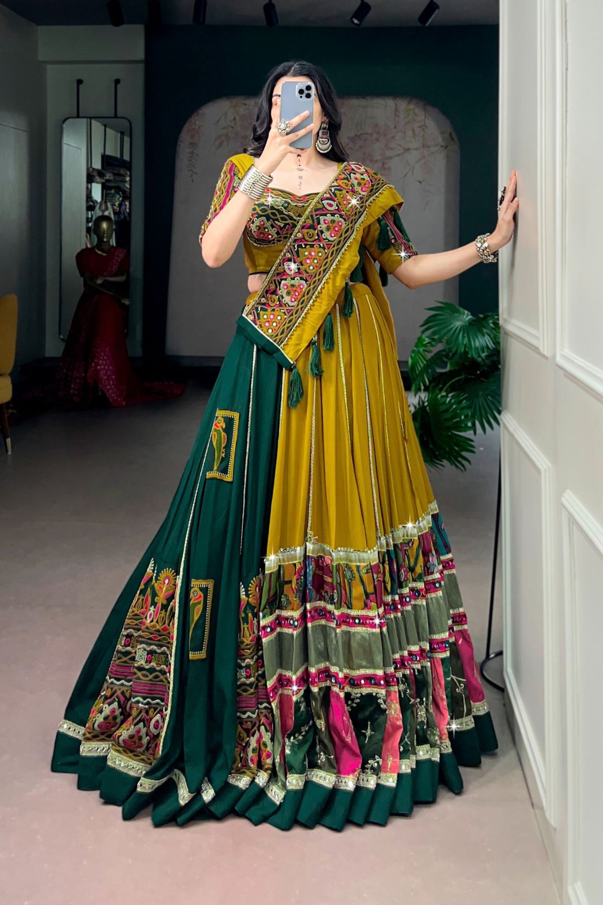 Traditional Gamthi Work Designer Pure Rayon Navratri Lehenga Choli