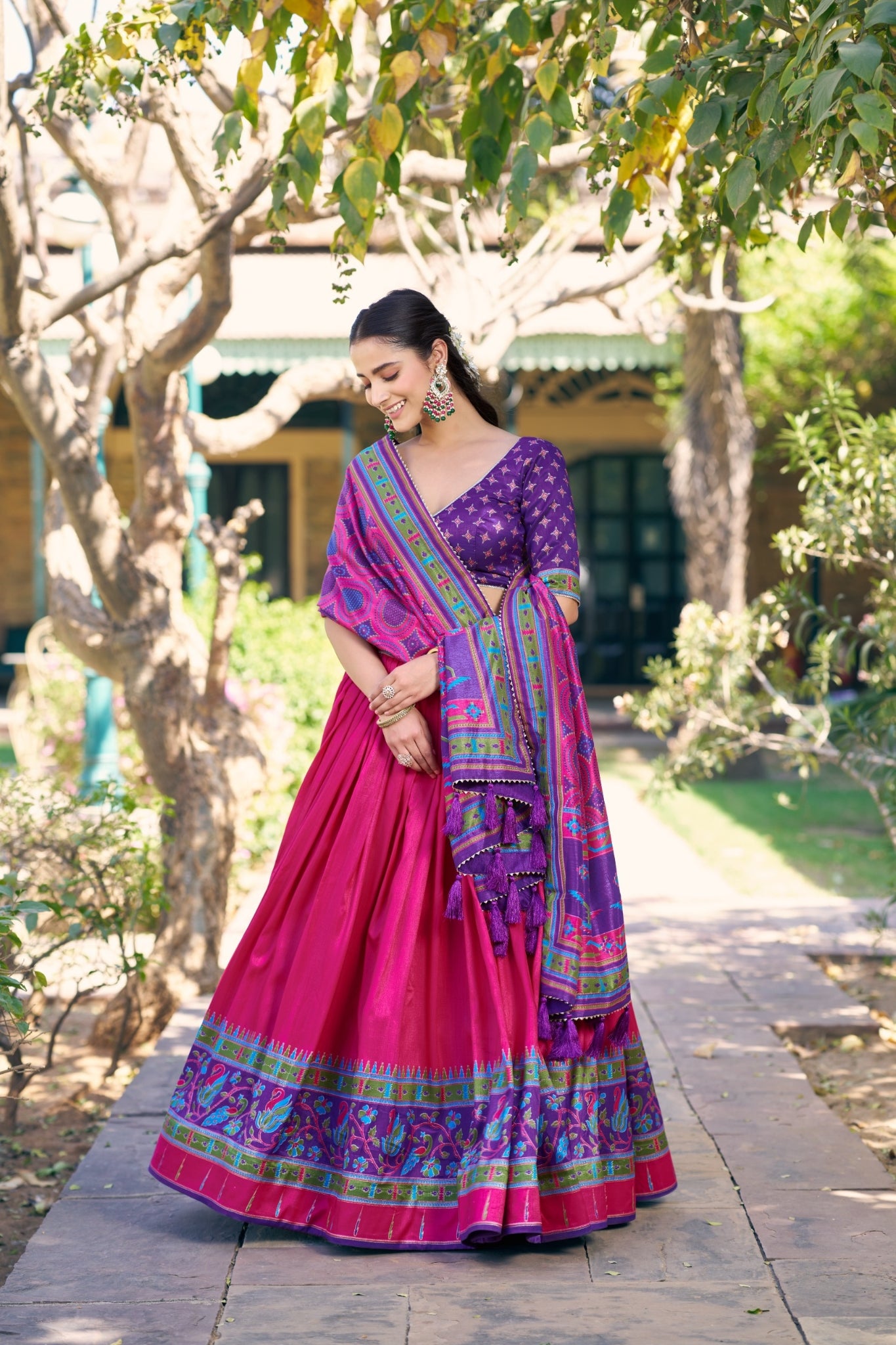 Premium Printed Festive Tasar Silk Lehenga Choli Set For Women