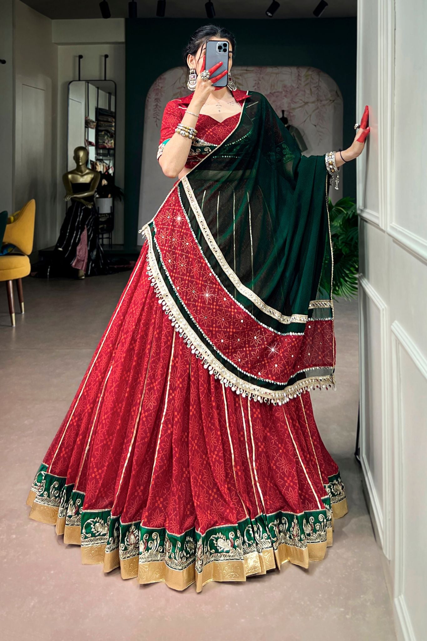 Raasrang Navratri Designer Bandhej Foil Print Traditional Garba Lehenga Choli
