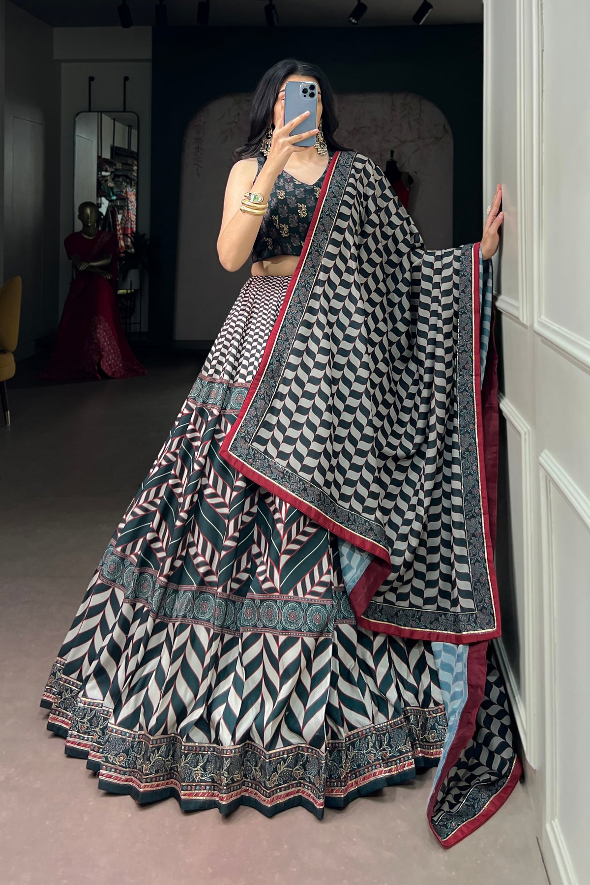 Vaishali Silk Designer Print With Beads Work Lehenga Choli For Wedding & Festive Wear