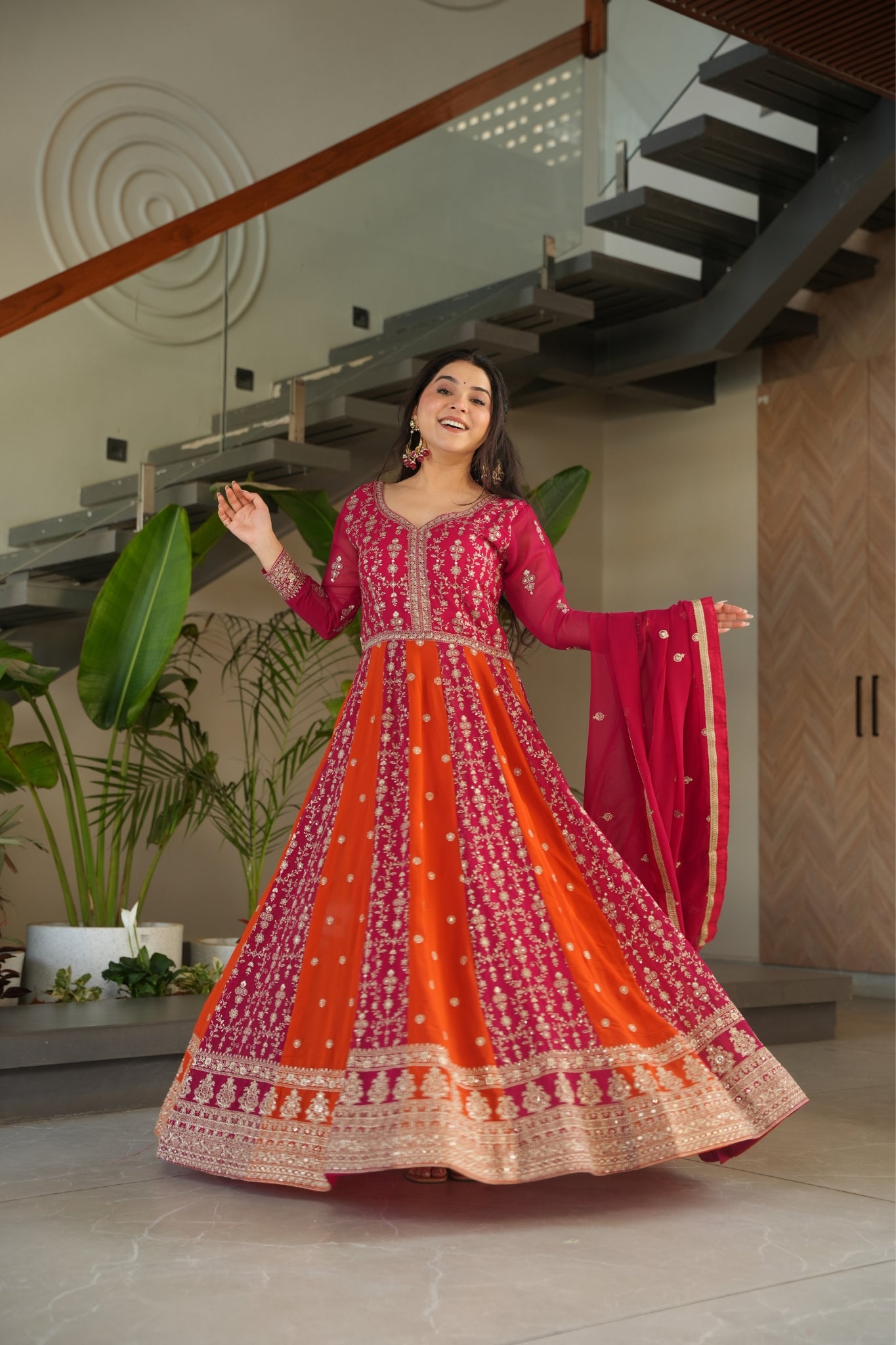 Stylish Sequins Embroidered Wedding Designer Gown