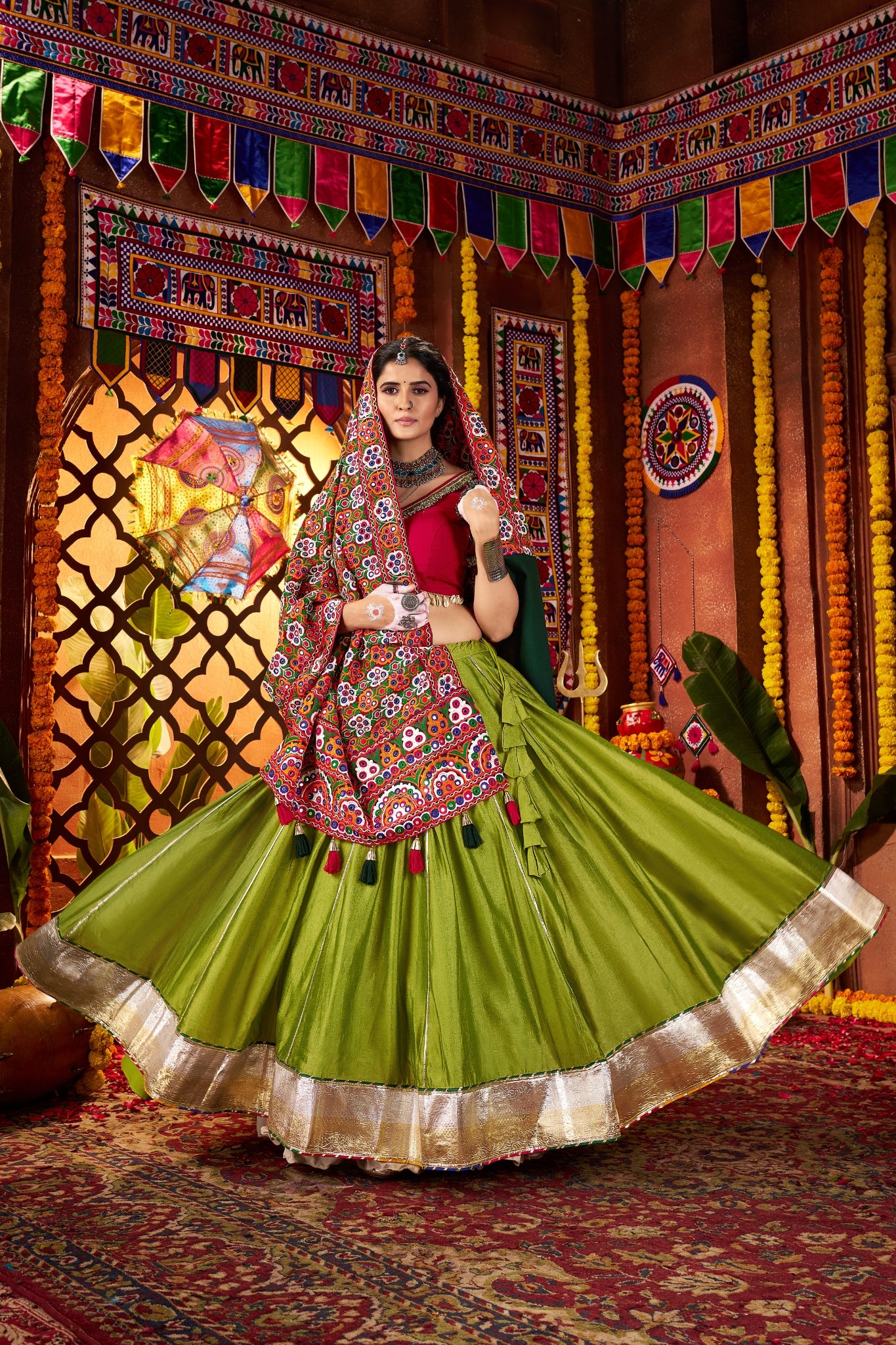 Fluorescent Green Stylish Designer Navratri Special Lehenga Choli