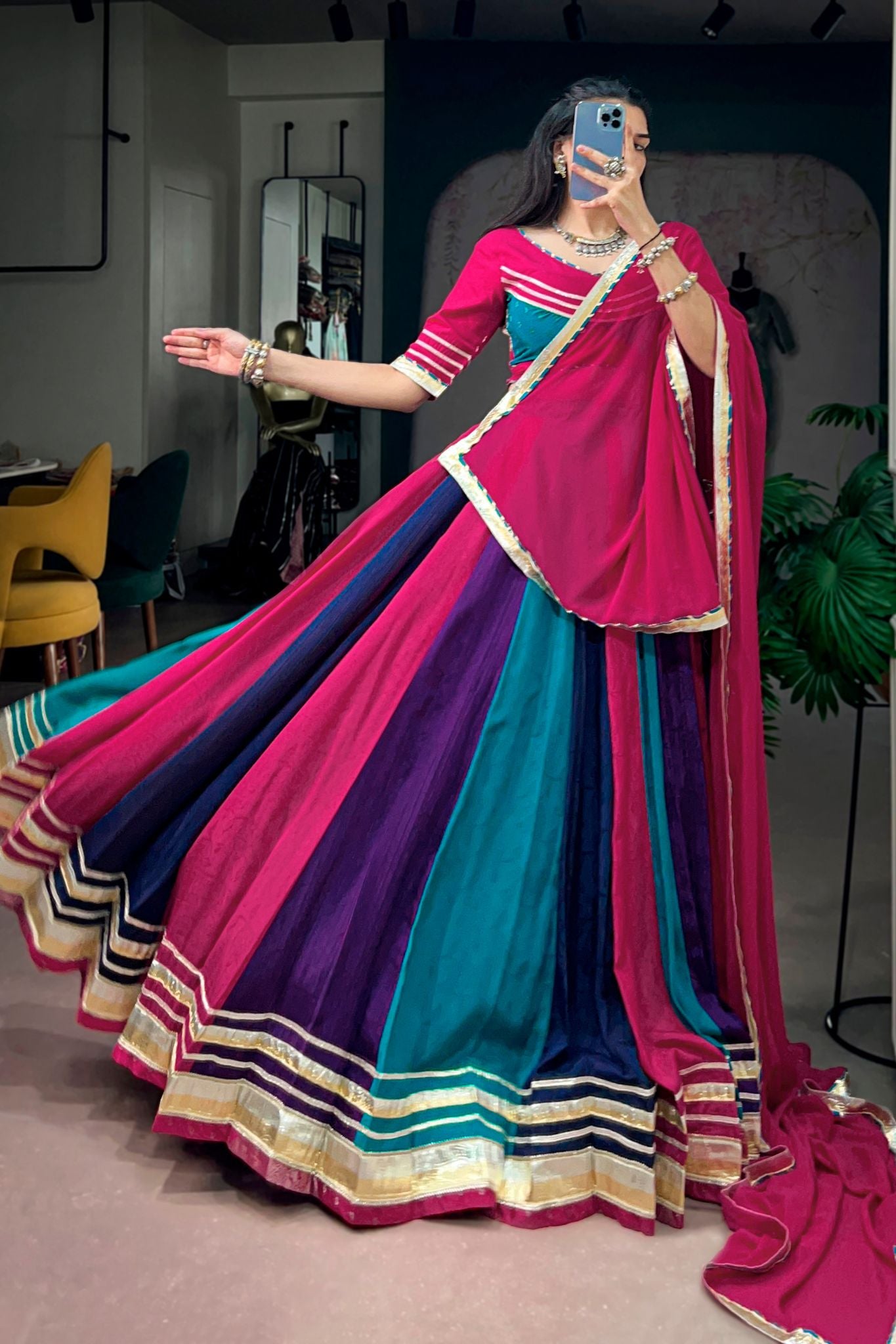 Raasrang Navratri Special Multicolor Rich Chinon Lehenga Choli