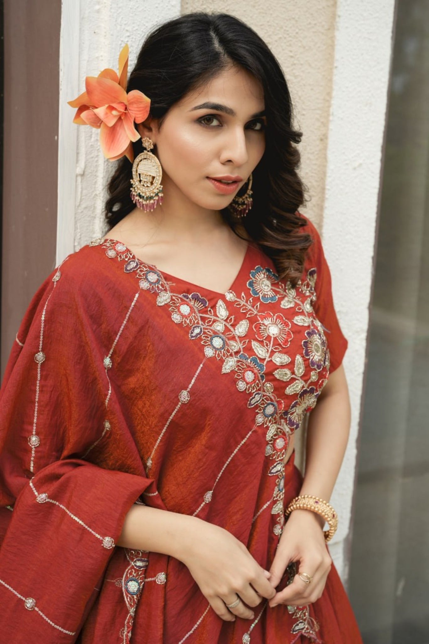 Luxury Rust Fenta Silk Lehenga Choli With Heavy Floral Embroidery And Designer Dupatta For Wedding Wear