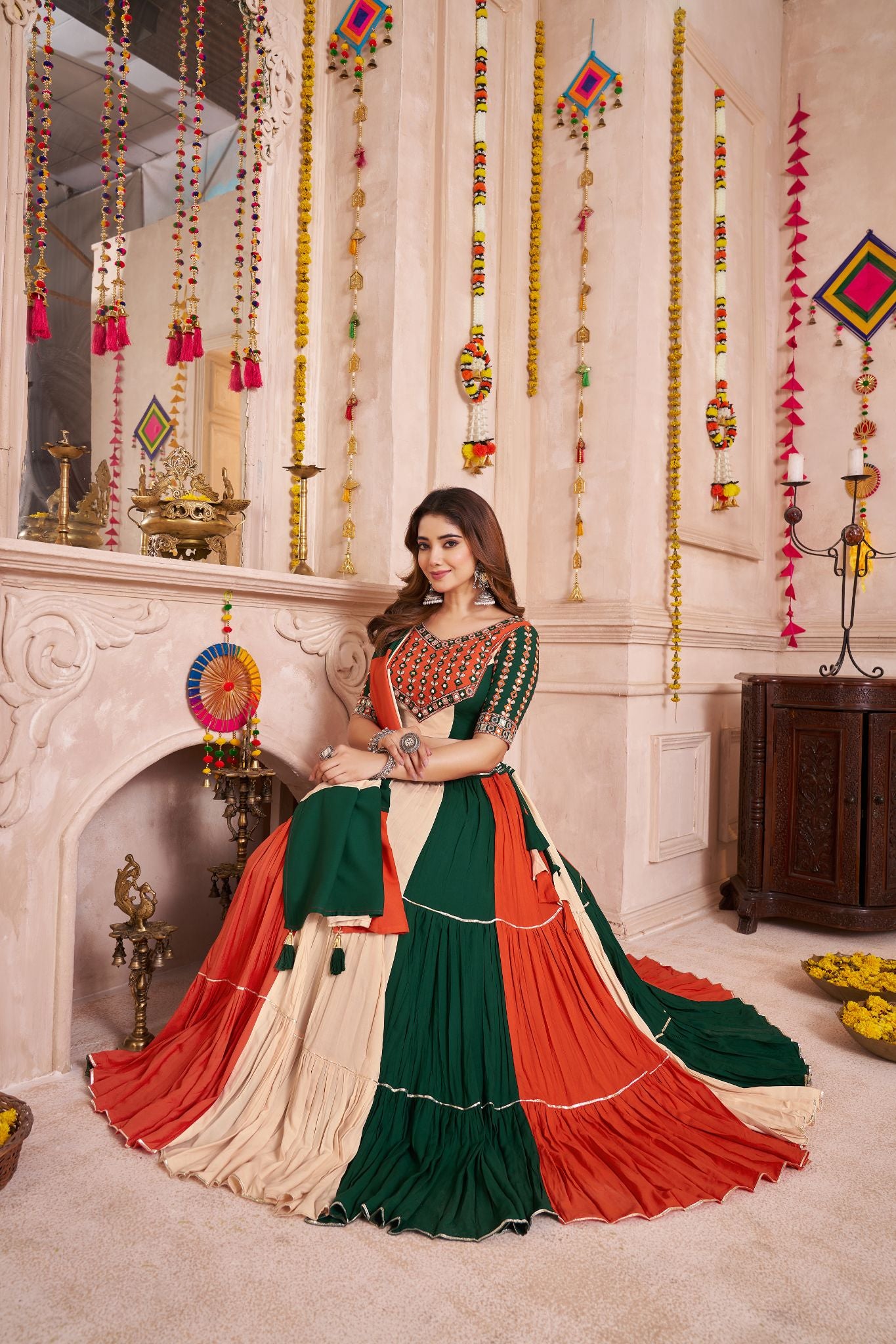 Multi Color Frill And Flair Concept Designer Navratri Lehenga Choli