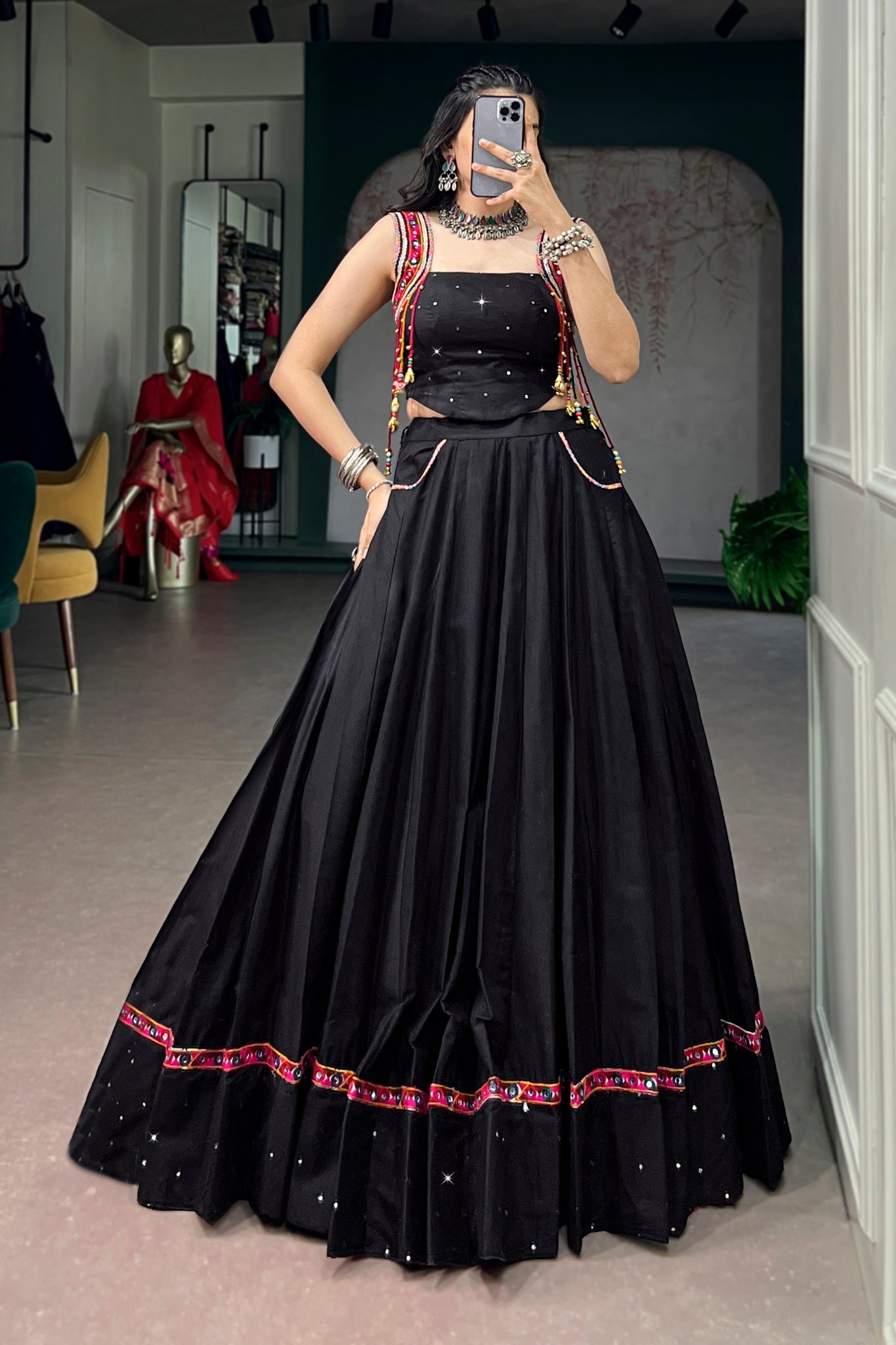 RaasRang Pure Cotton Black Navratri Special Designer Lehenga Choli