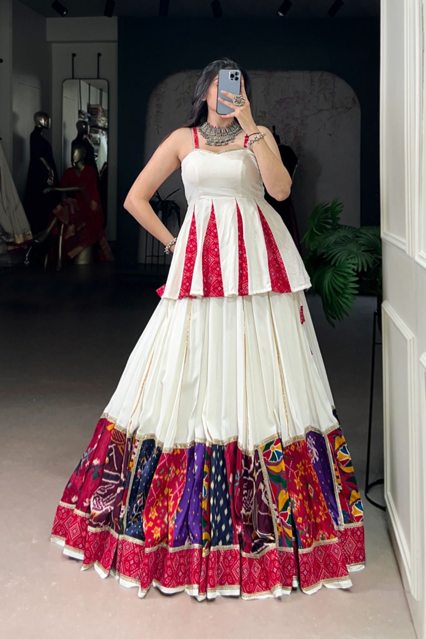 Traditional Designer Bandhej Printed With Multi Patch Work Navratri Lehenga Choli
