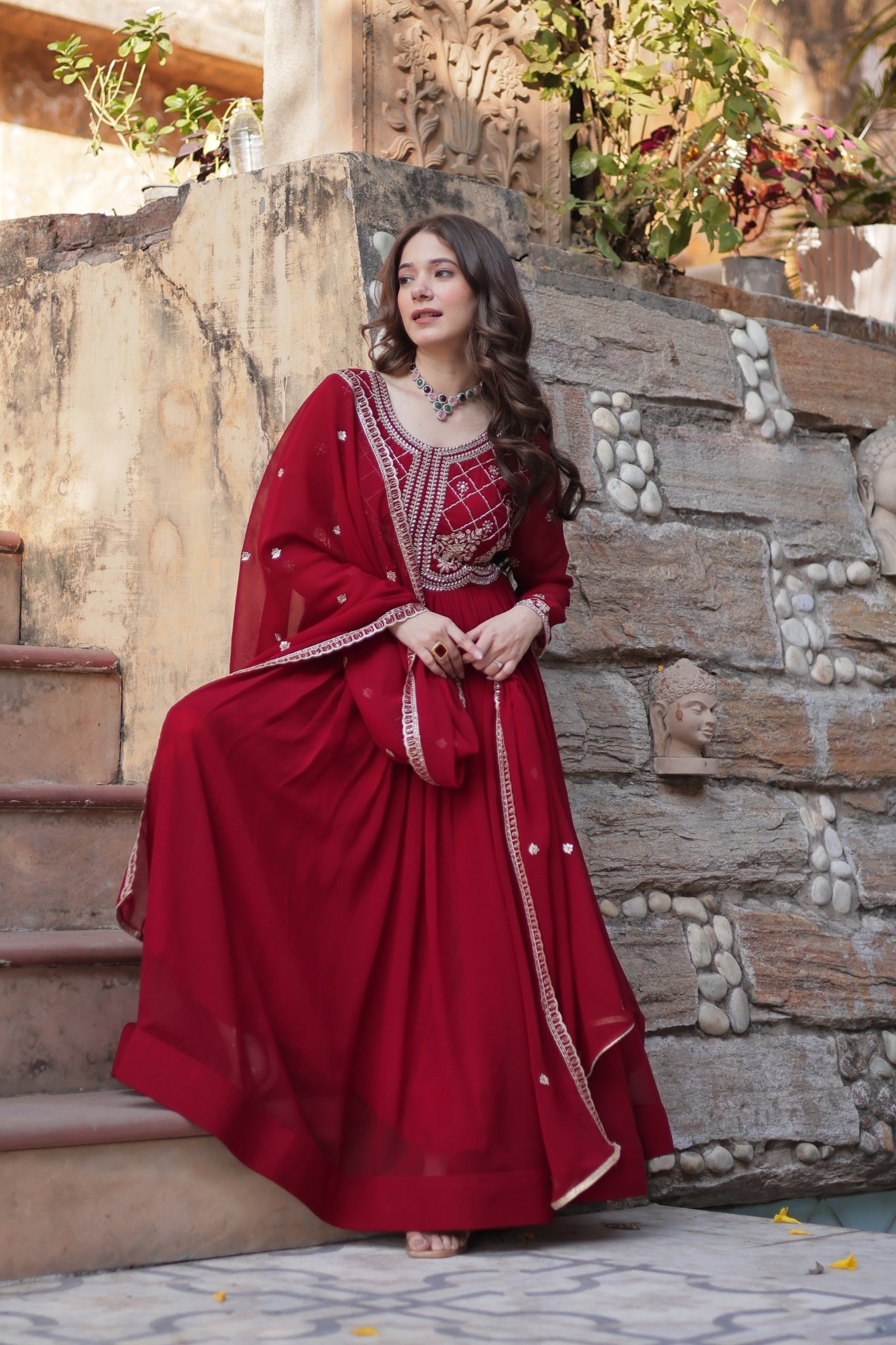 Designer Beads Embroidered Work Beautiful Wedding Gown With Dupatta Set