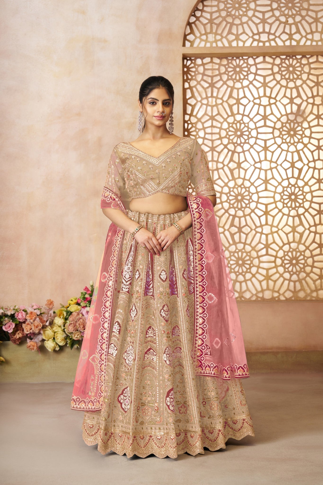Wedding Special Designer Aari Embroidery Work Banarasi Silk Lehenga Choli Set