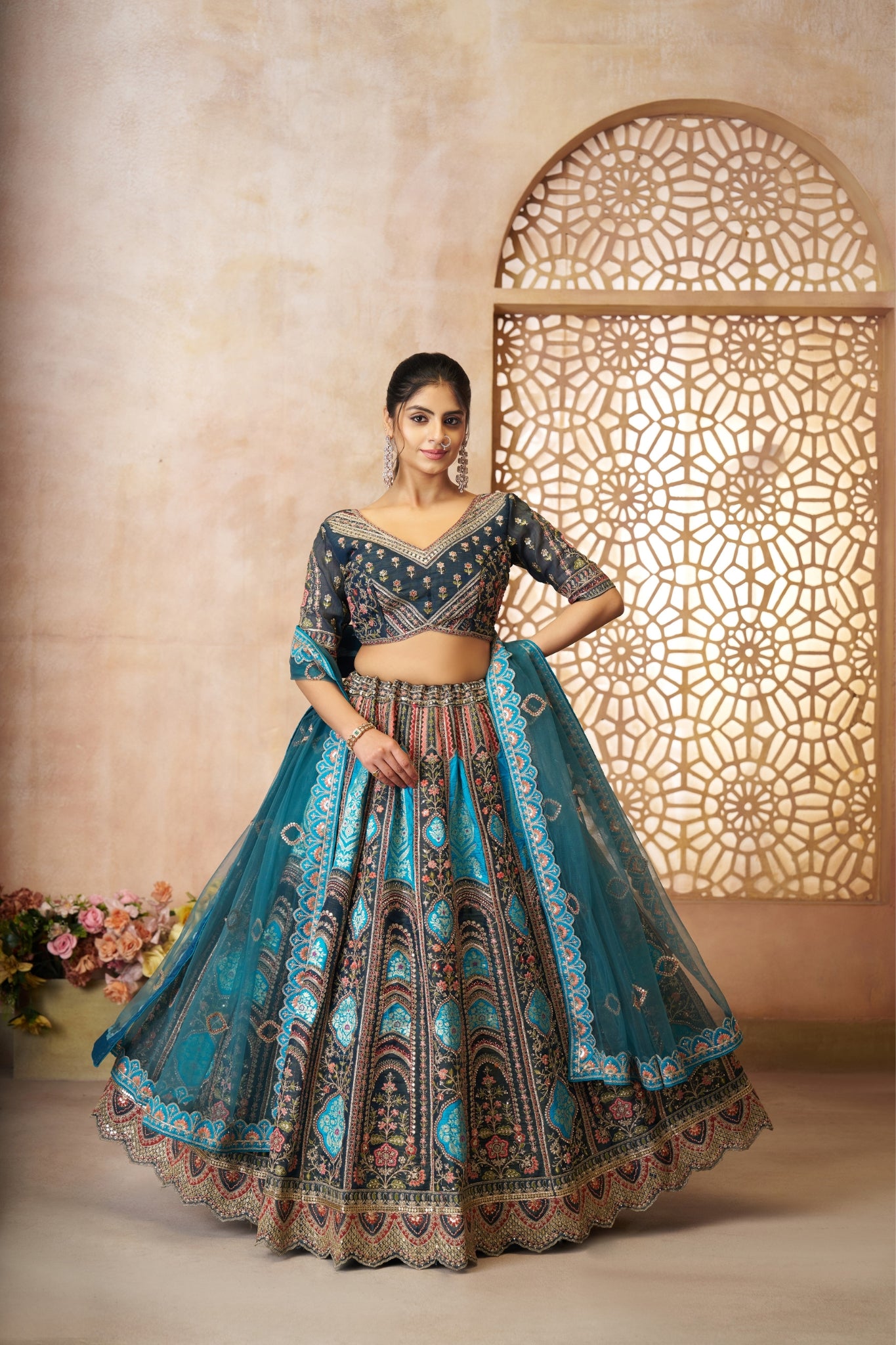 Wedding Special Designer Aari Embroidery Work Banarasi Silk Lehenga Choli Set