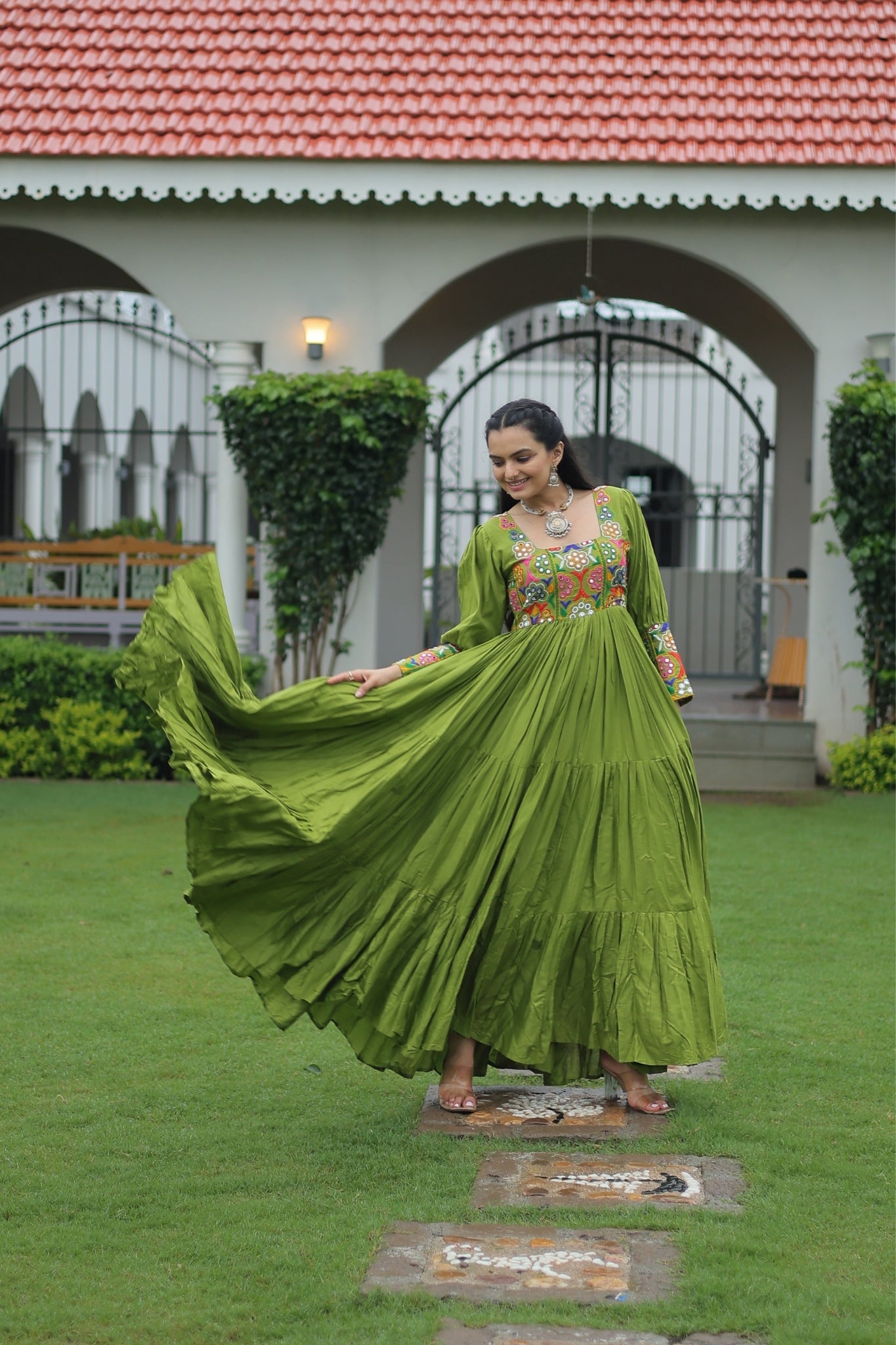 Stunning Navratri Designer Rayon With Gamthi Work Traditional Gown