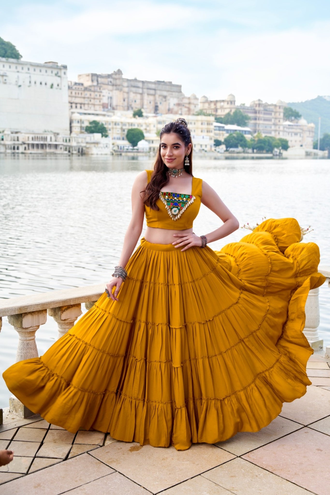 Pure Rayon Mirror Gamthi Work Navratri Lehenga Choli Set