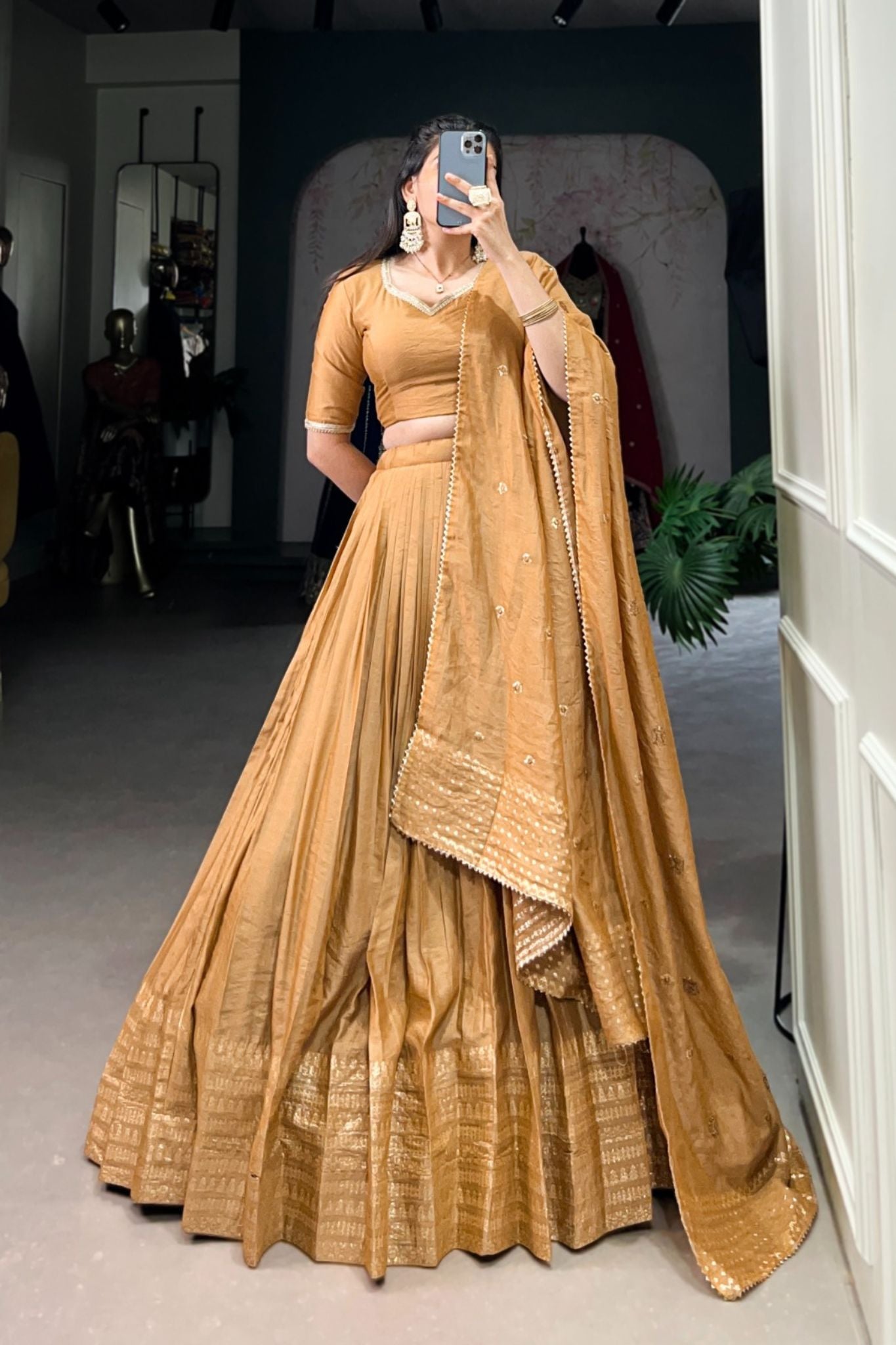 Pure Chanderi Plain With Zari Weaving Work Lehenga Choli
