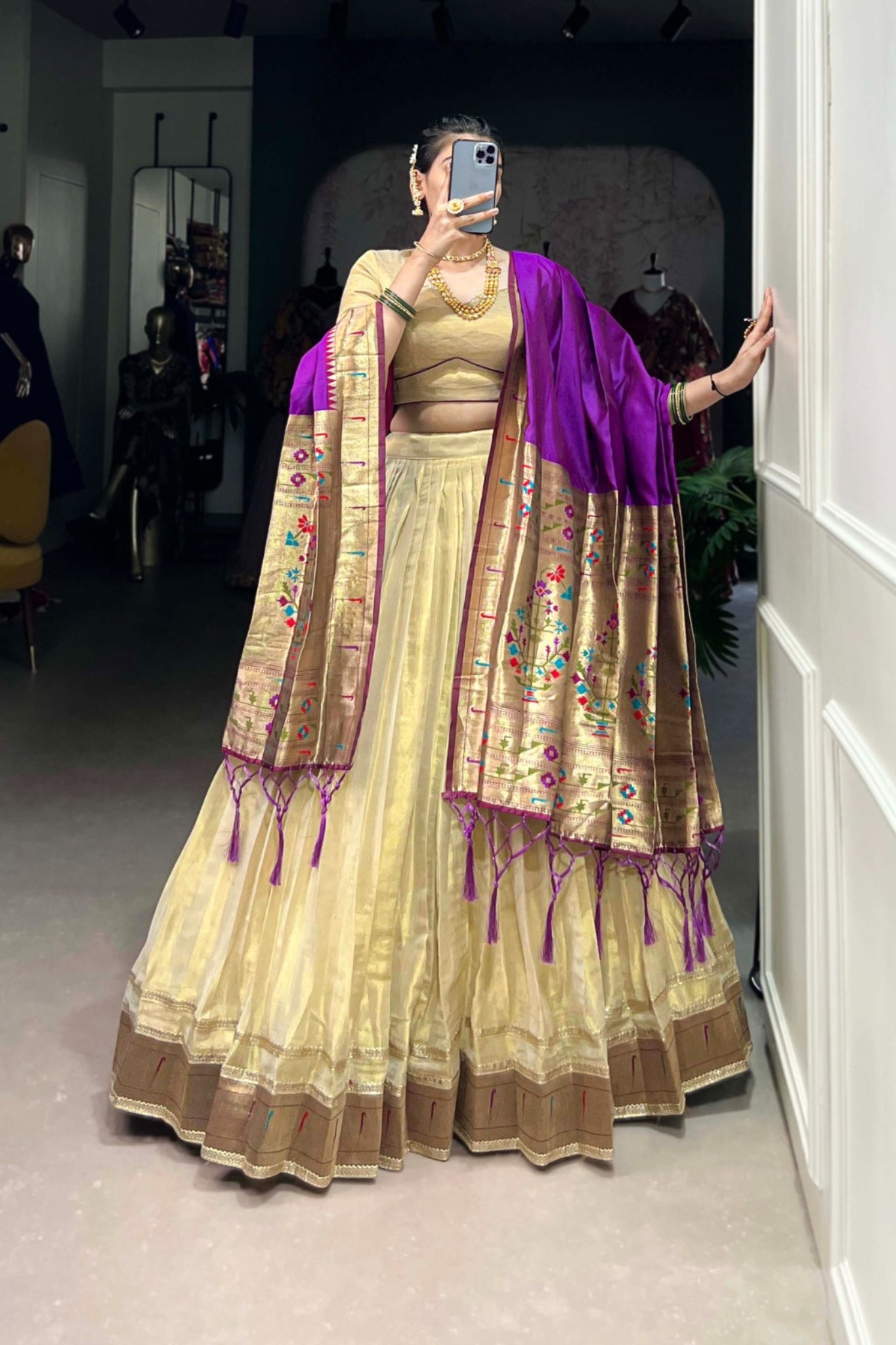 Elegant Erode Lehenga With Paithani Border & Zari Weaving Dupatta